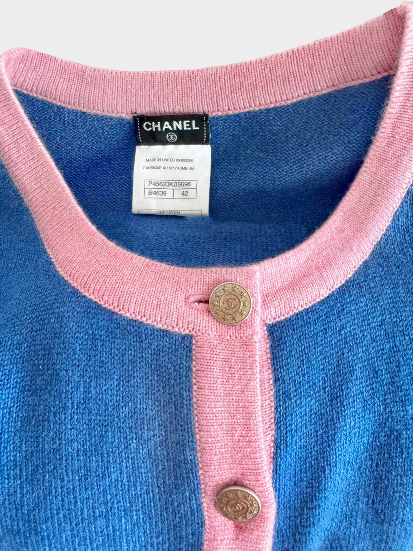 Chanel SS 2013 Bi-color Blue and Pink Cashmere Cardigan