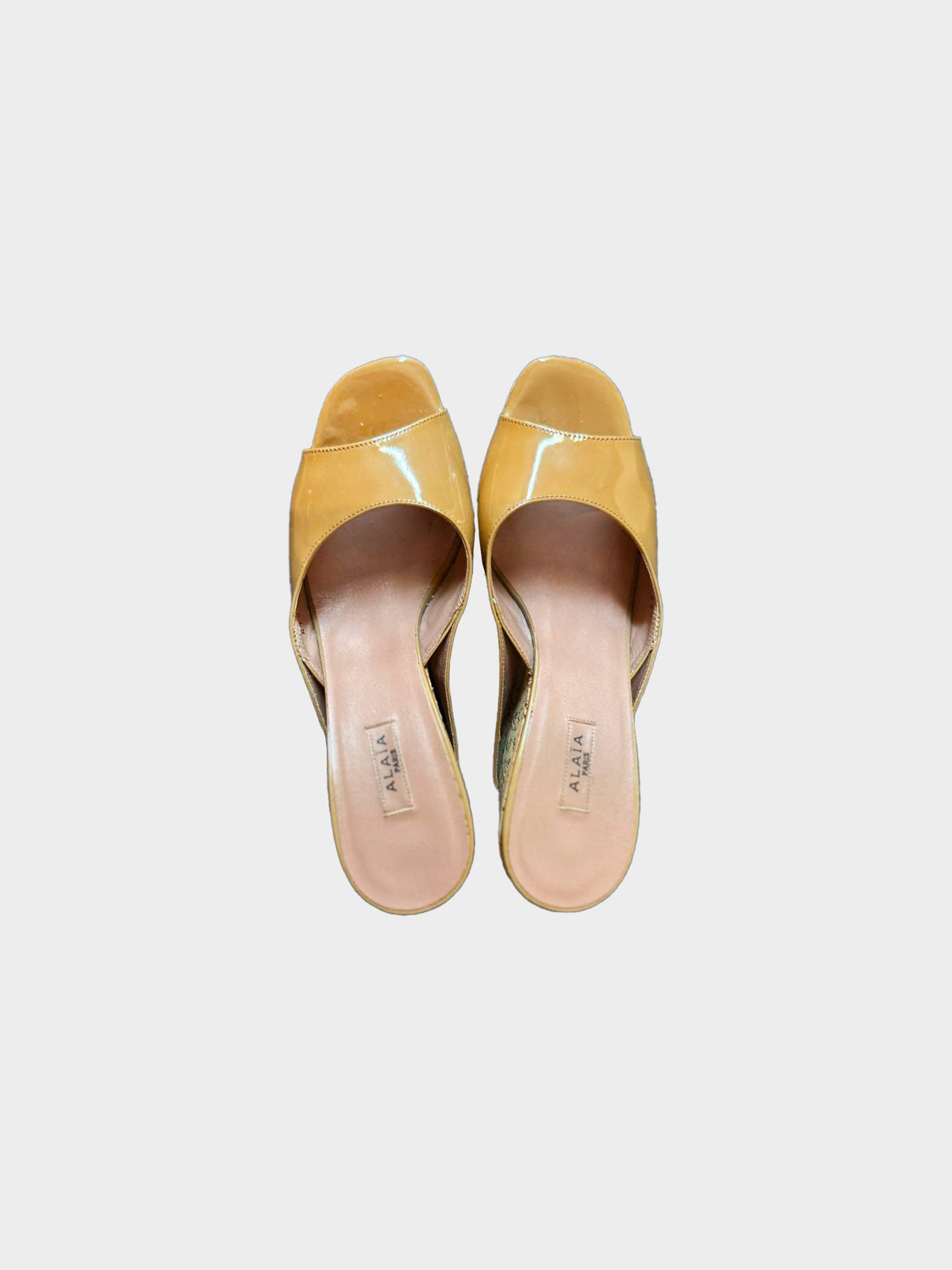 Azzedine Alaïa 2000s Beige Patent Leather Cork Wedge Sandals