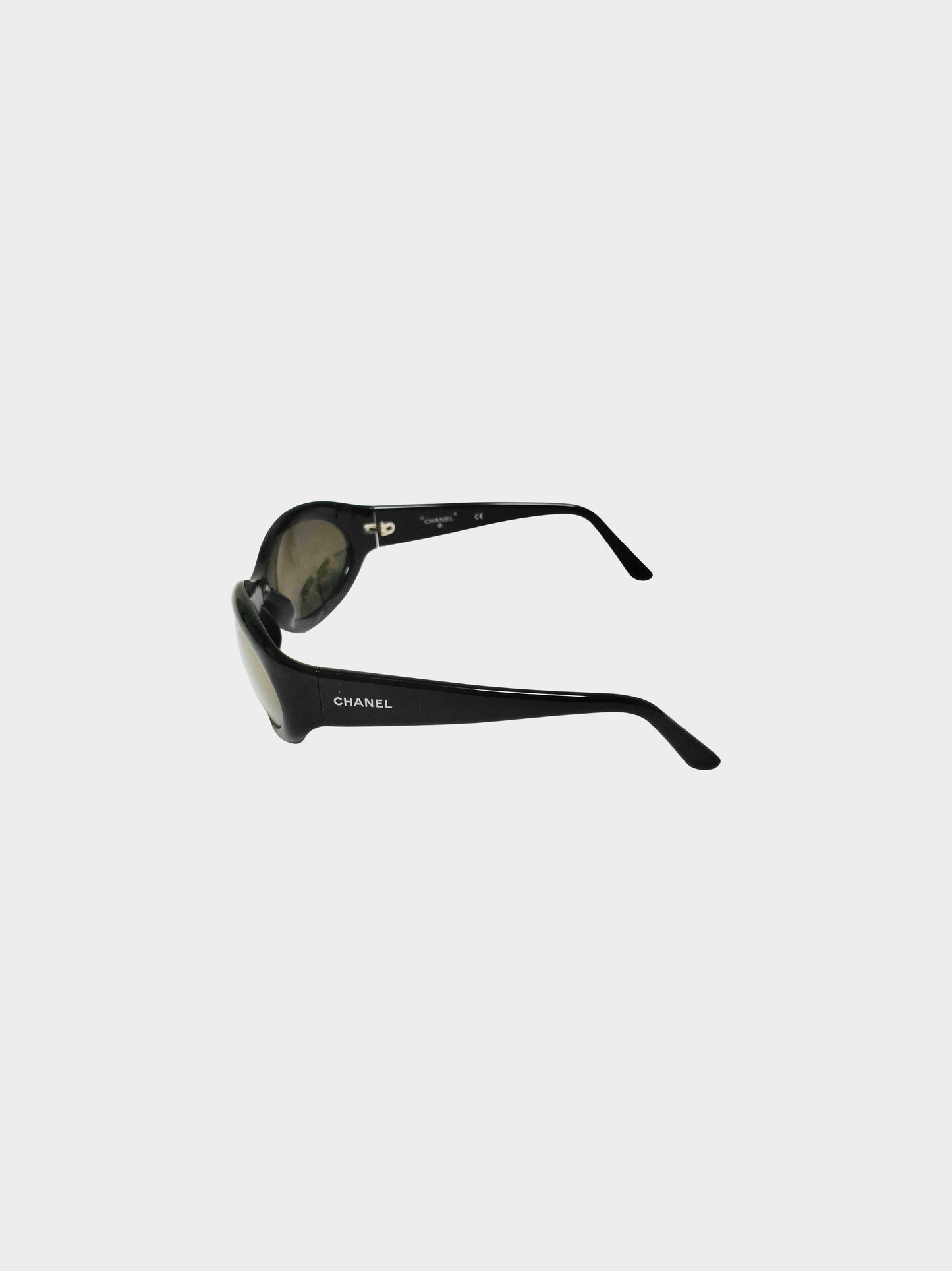 Chanel 2000s Black and Khaki Oval Sunglasses