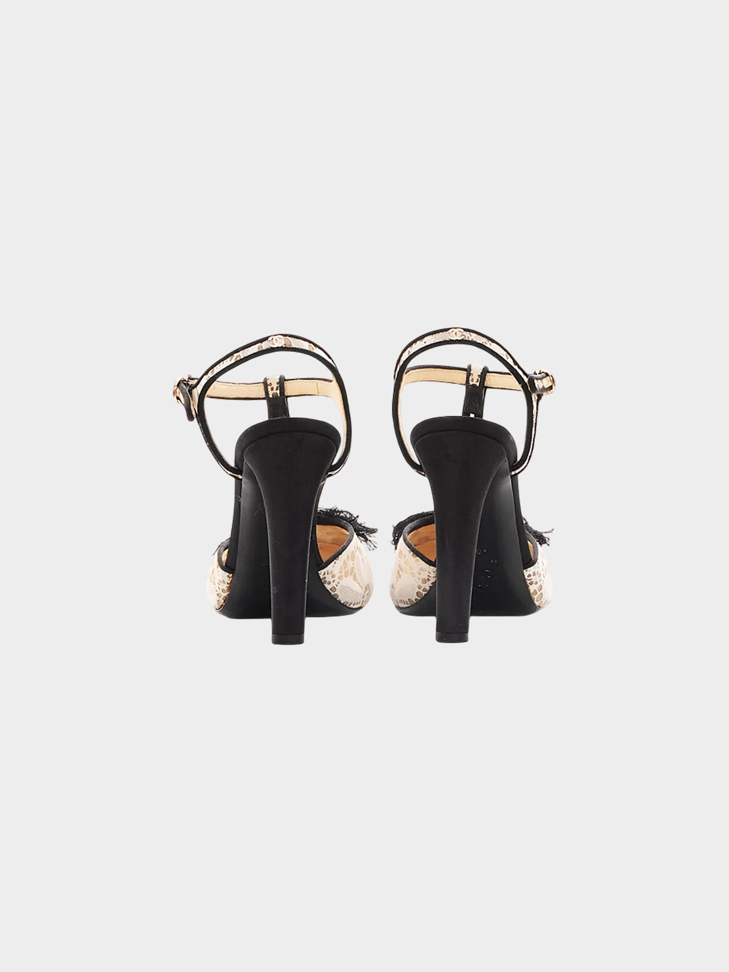 Chanel by Karl Lagerfield Early 2000s Black and White Lace Bow Heels