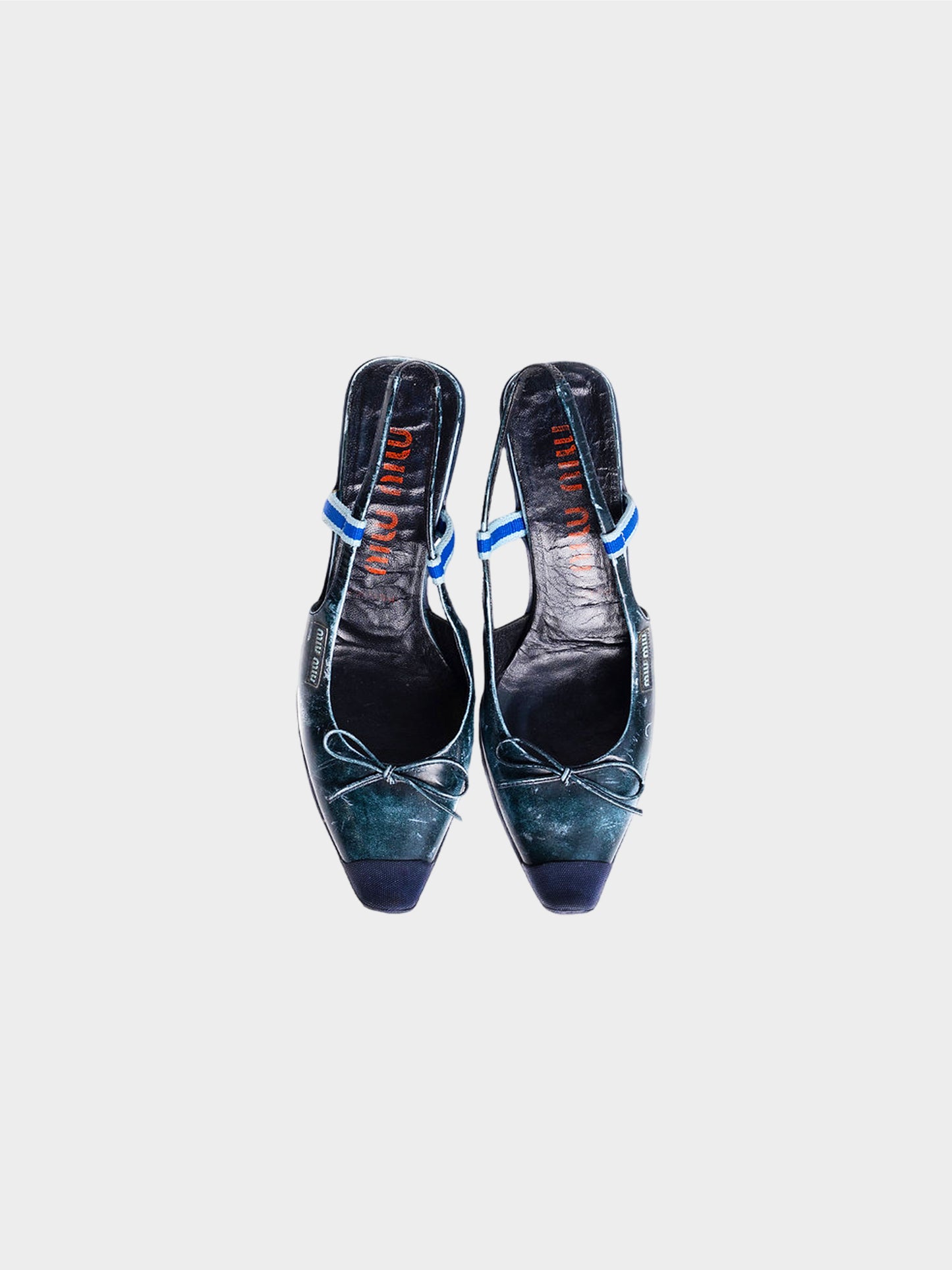 Miu Miu SS 2000 Rare Blue "Distressed Leather" Bow Heels