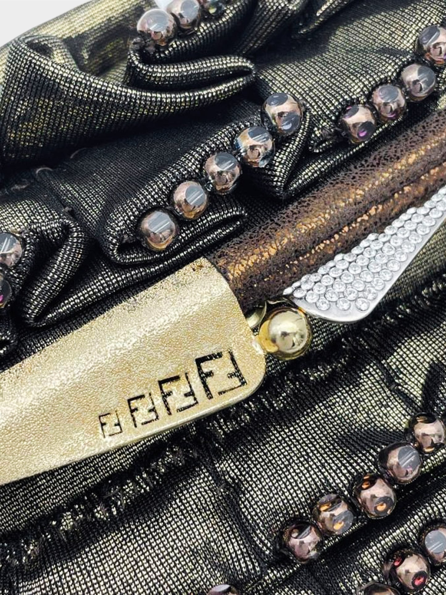 Fendi 2000s Bronze Ruched Beaded Borderline Clutch