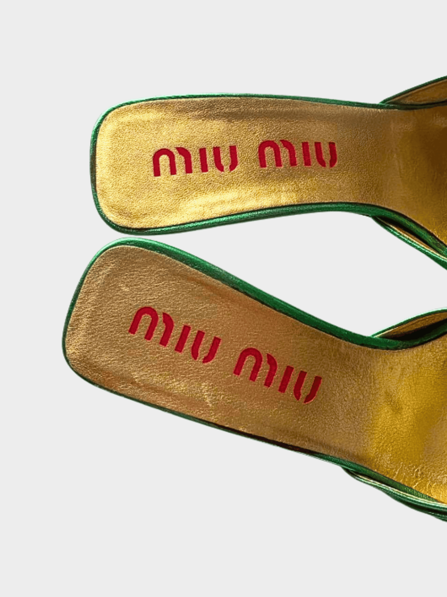 Miu Miu SS 2000 Green Leather Blue Bow Kitten Heels