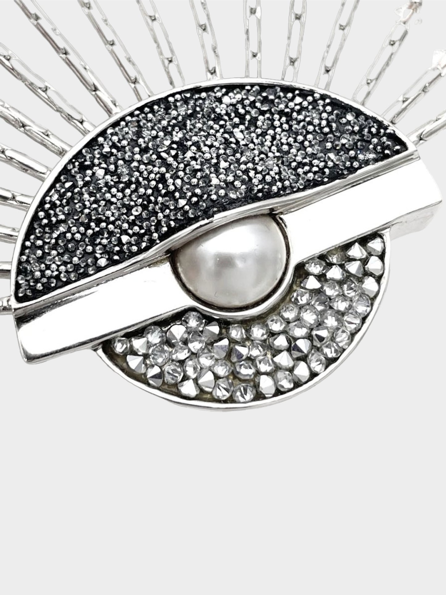 Fendi 2010s Blue Faux Fur Crystal and Pearl Double Ring