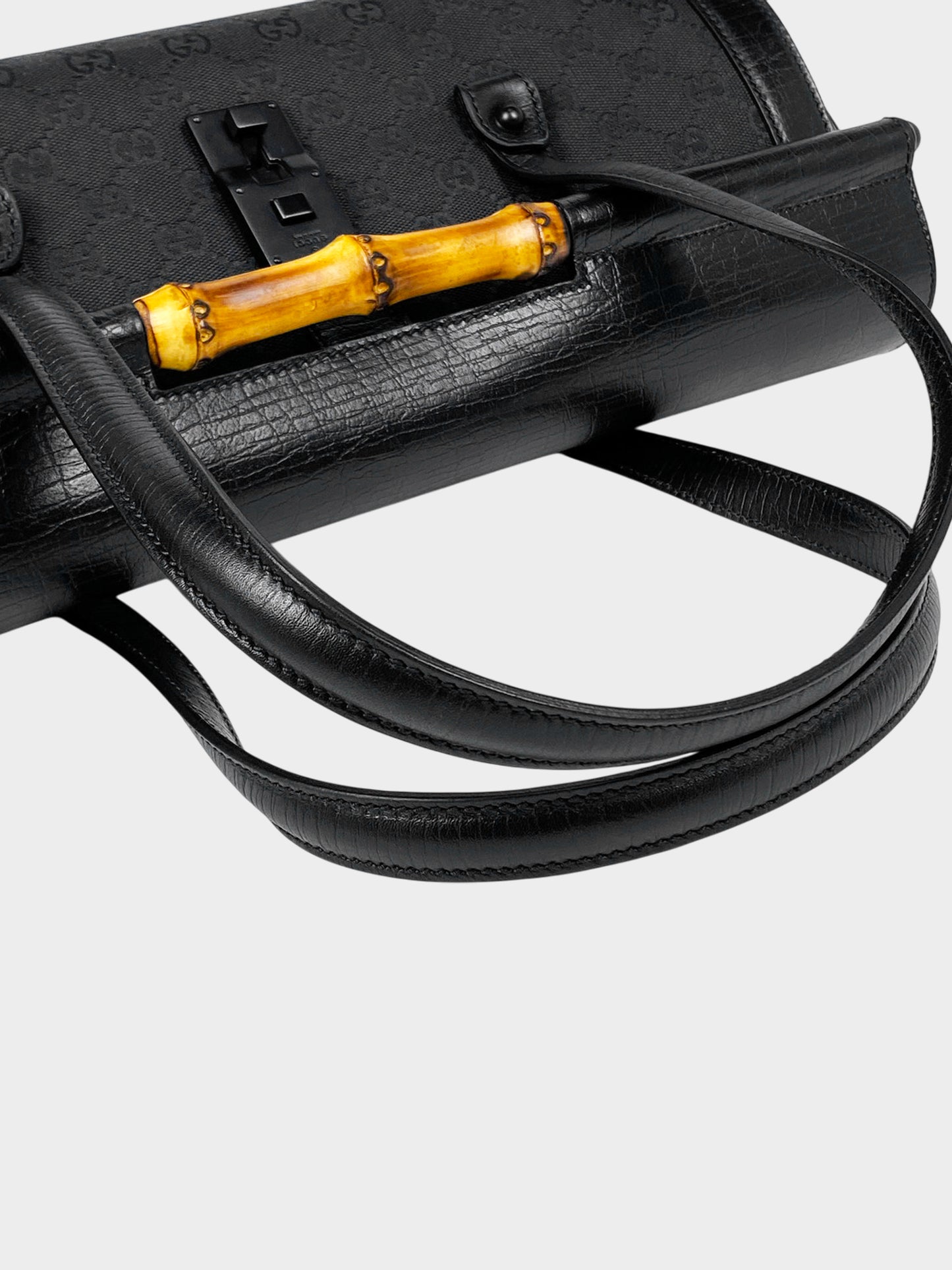 Gucci 2000s Black Leather and Canvas GG Bamboo Bullet Bag