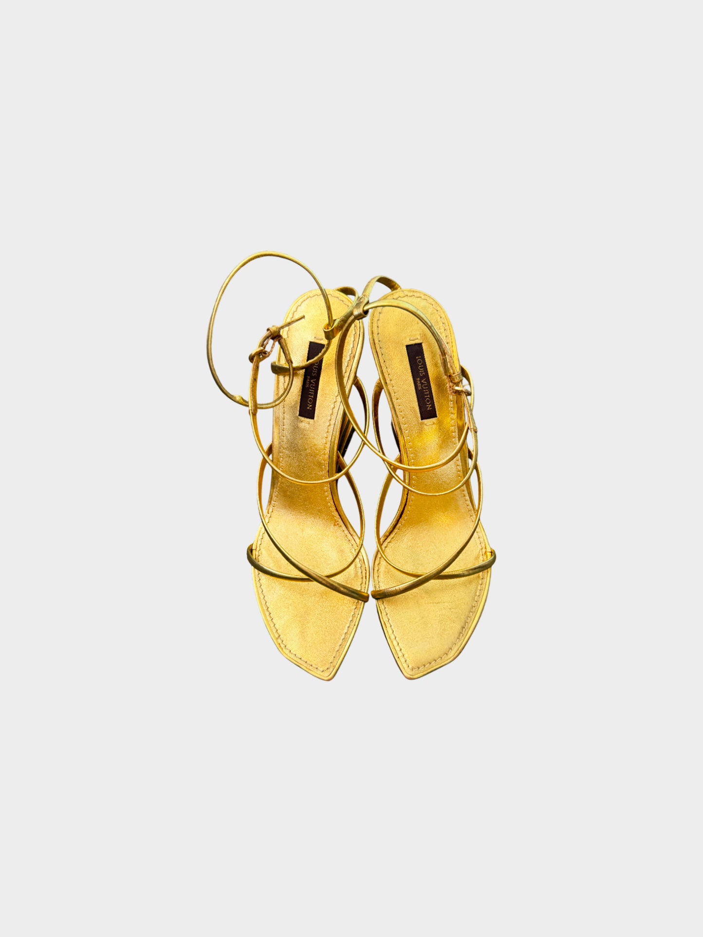 Louis Vuitton 2000s Metallic Gold Leather Cut-out Wedge Sandals