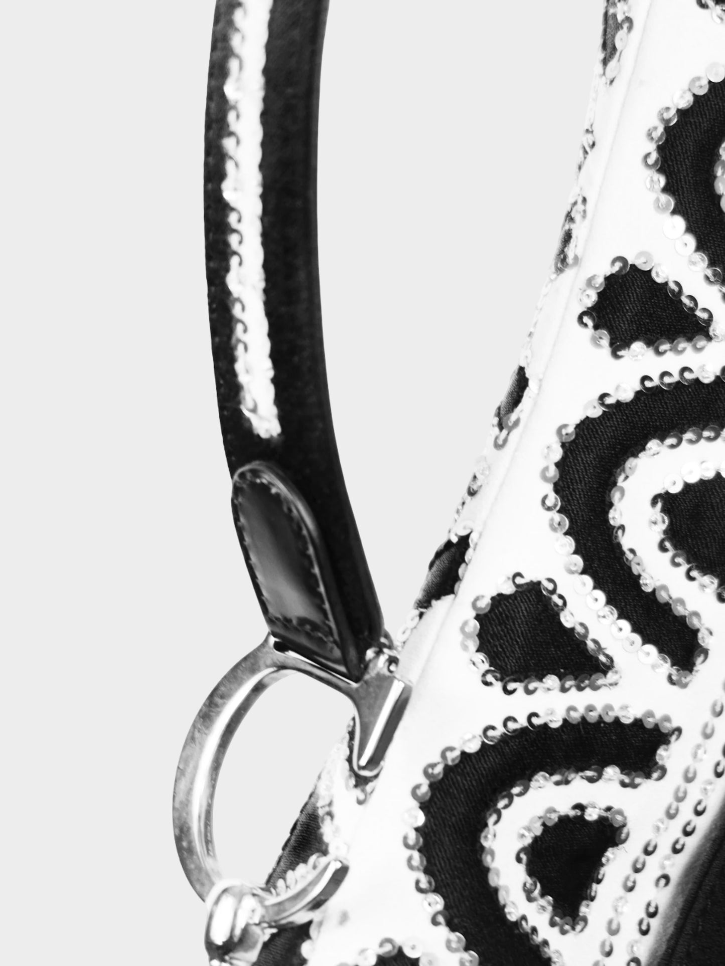 Christian Dior 2003 Black and White Sequin and Beads Saddle Bag