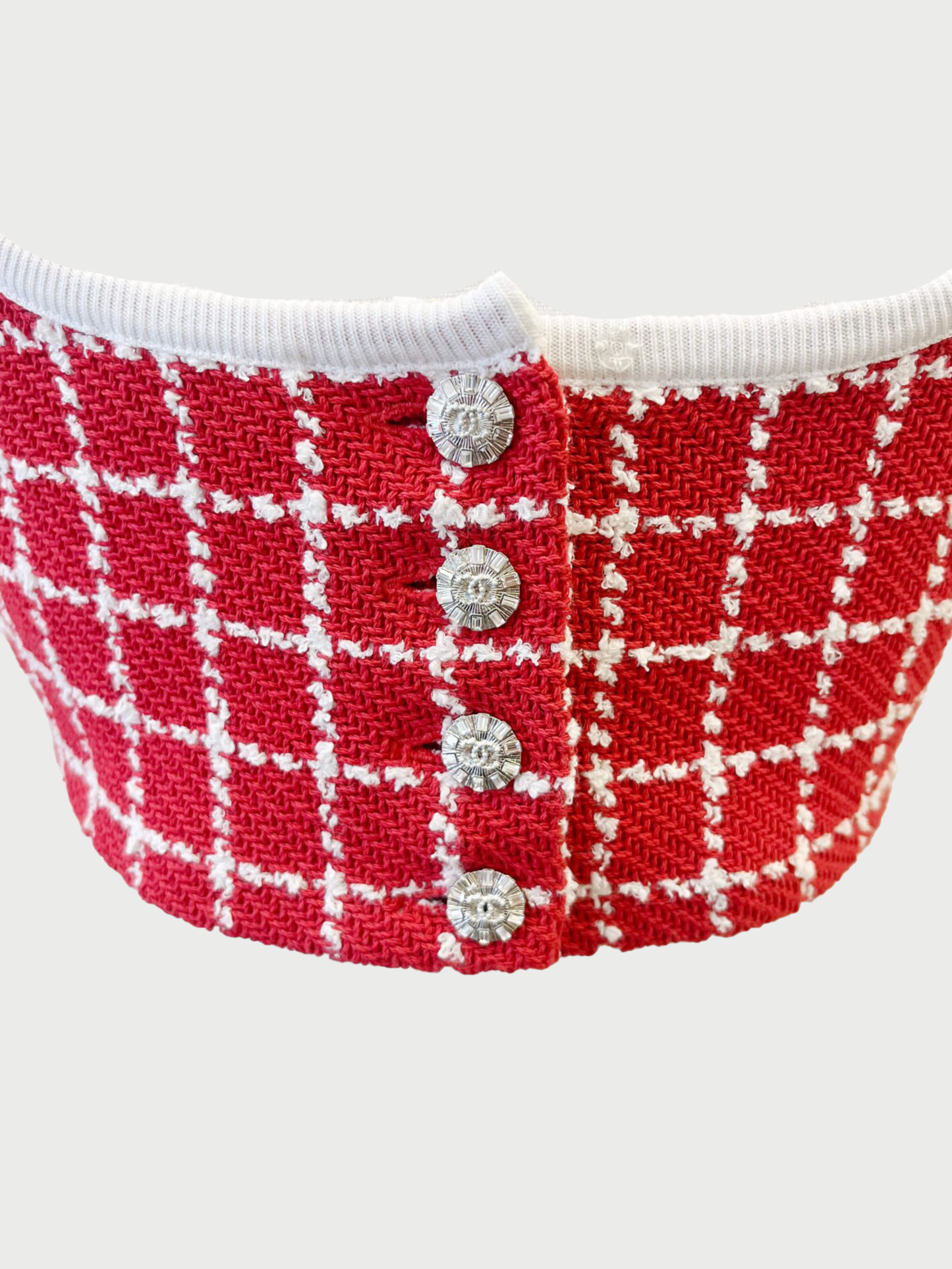 Chanel 2023 Red White Tweed Bralette Skirt Set