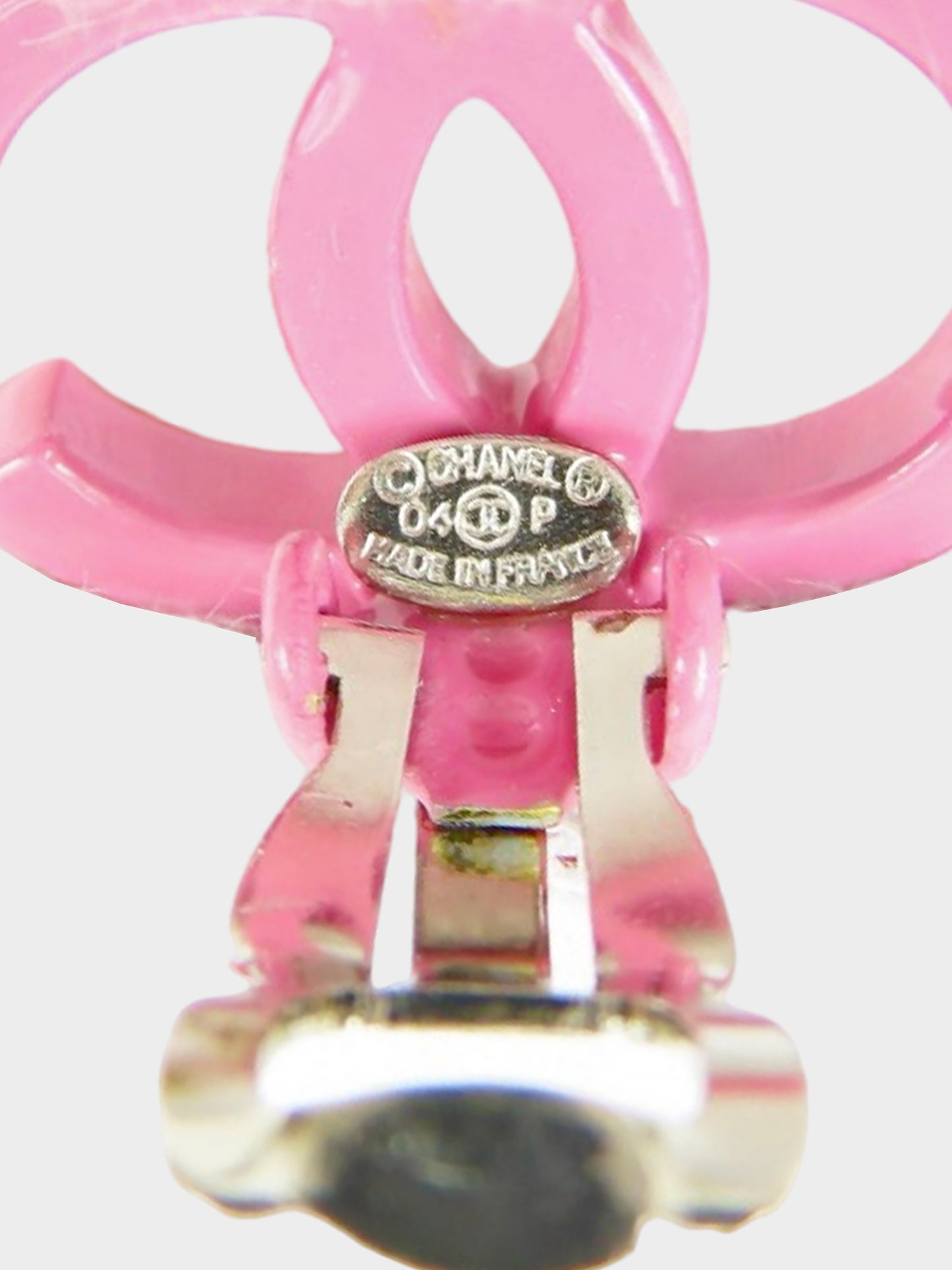 Chanel Spring 2004 Pastel Pink Resin CC  Clip-on Earrings