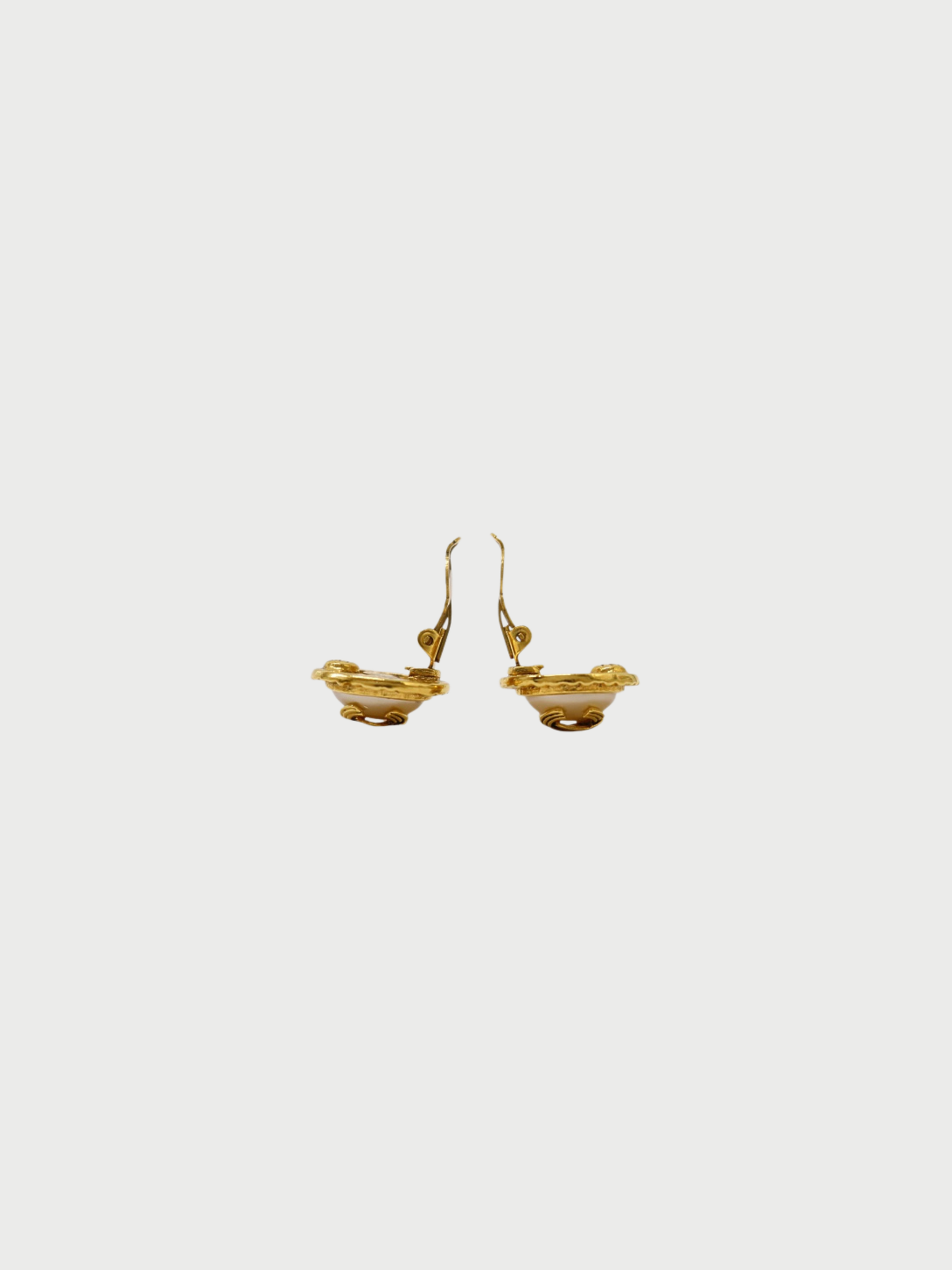 Chanel SS 1994 Gold Plated Metal Pearl COCO Round Earrings