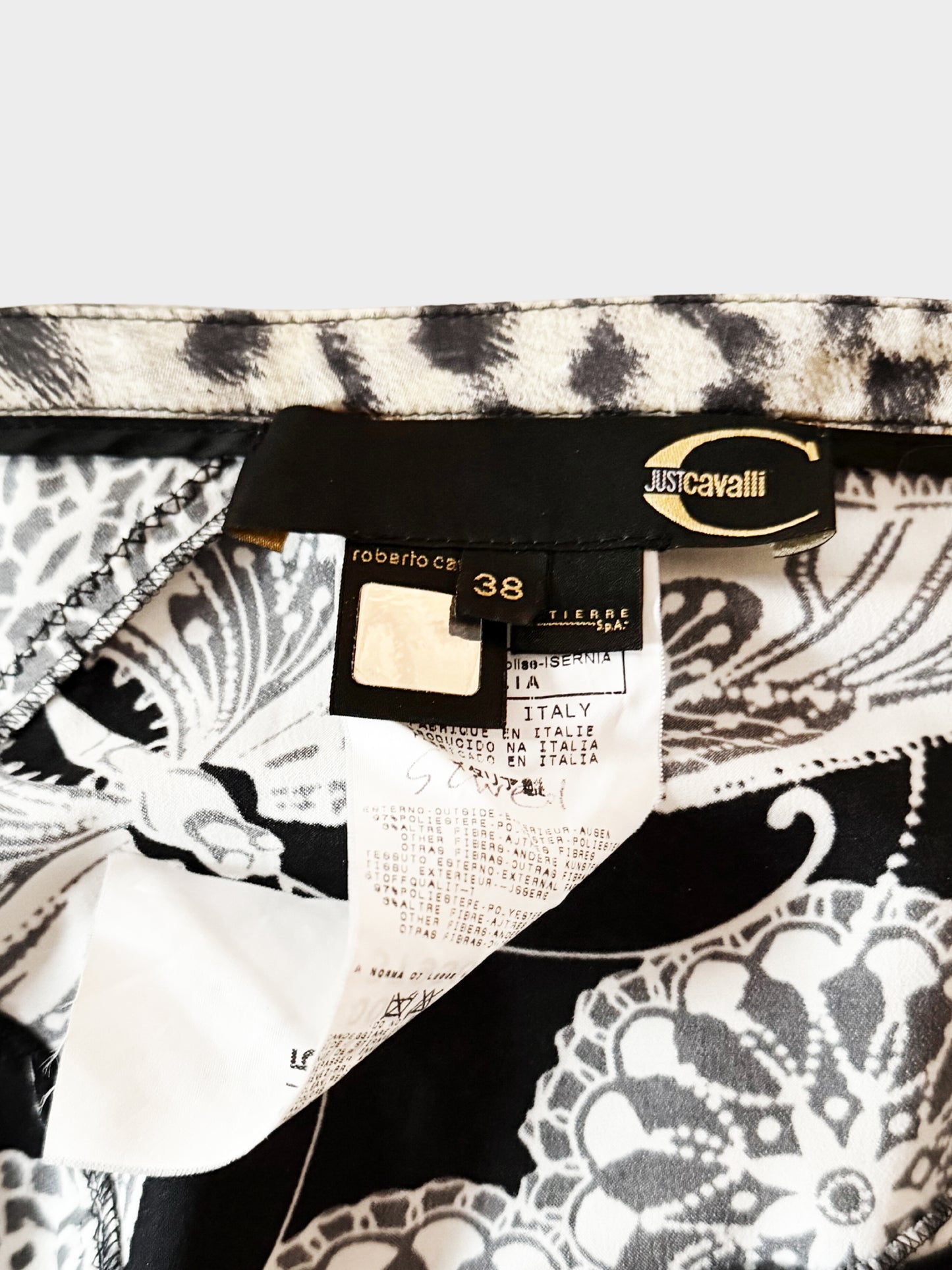 Roberto Cavalli 2000s Just Cavalli Black and White Floral and Butterfly Print Maxi Skirt