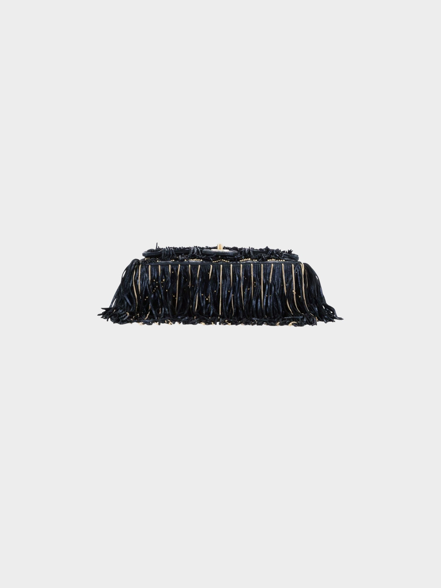 Chanel 2014 Navy and Gold Calfskin Metallic Suede Dallas Fringe Medium Flap Bag
