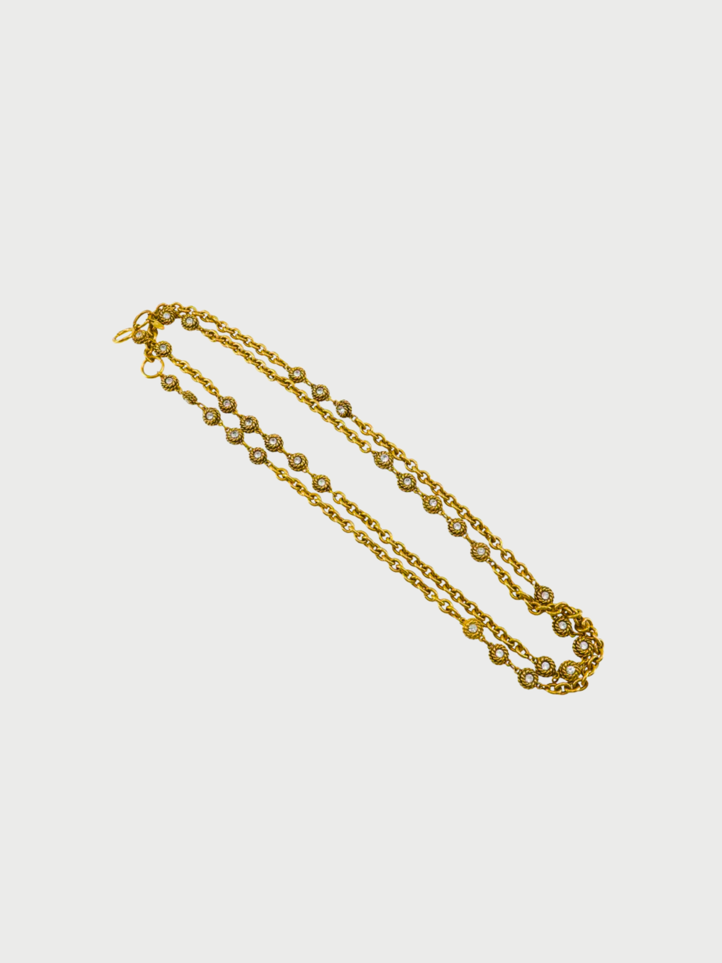 Chanel 1990s Gold Plated Metal Rhinestone Chain Belt