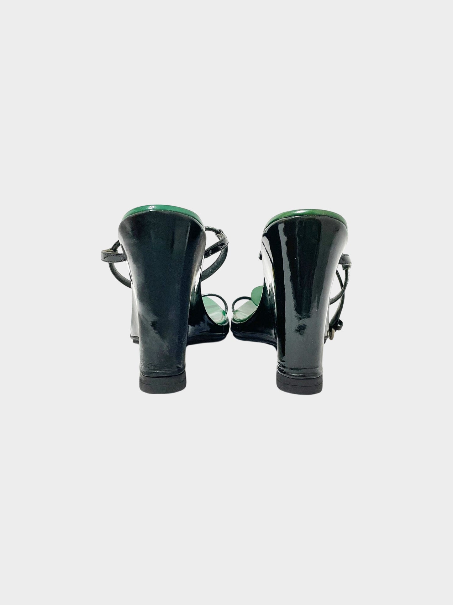 Miu Miu SS 2003 Green Foresta Patent Leather Wedge Heels