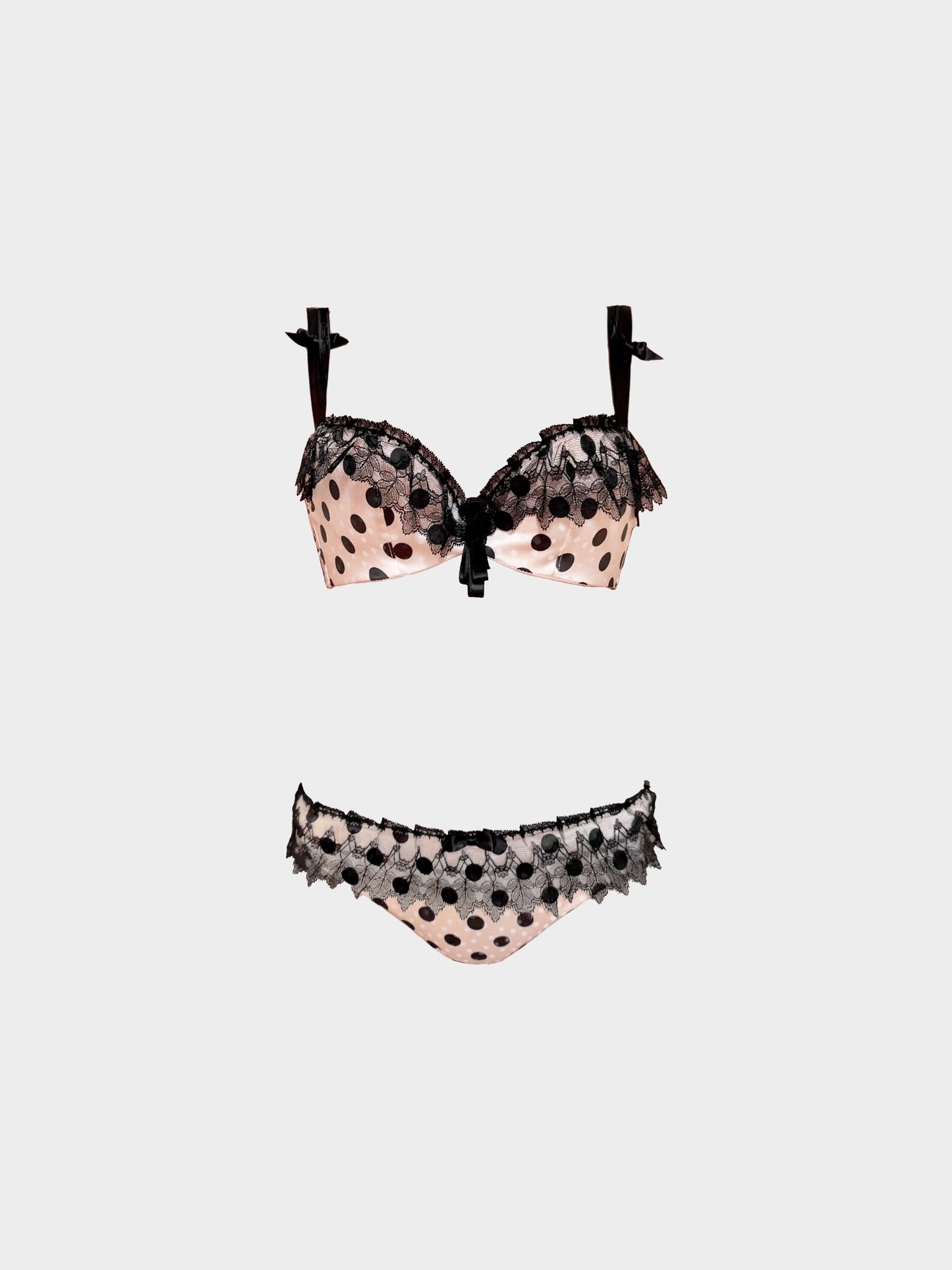 Chantal Thomass 2000s Black and Pink Polka Dot and Lace Starlette Lingerie Set