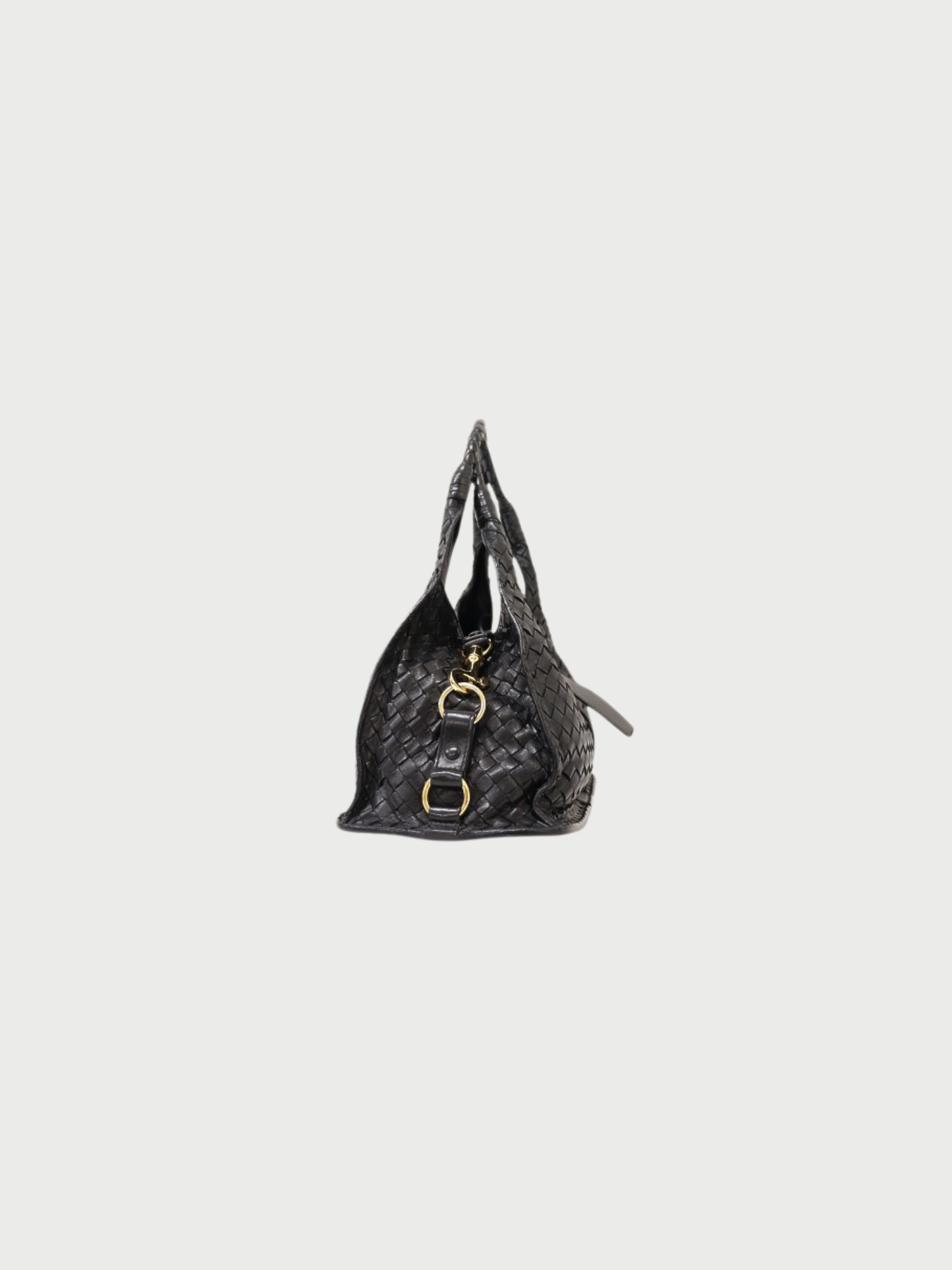Bottega Veneta 2000s Black Intrecciato PVC Leather Chain Handbag