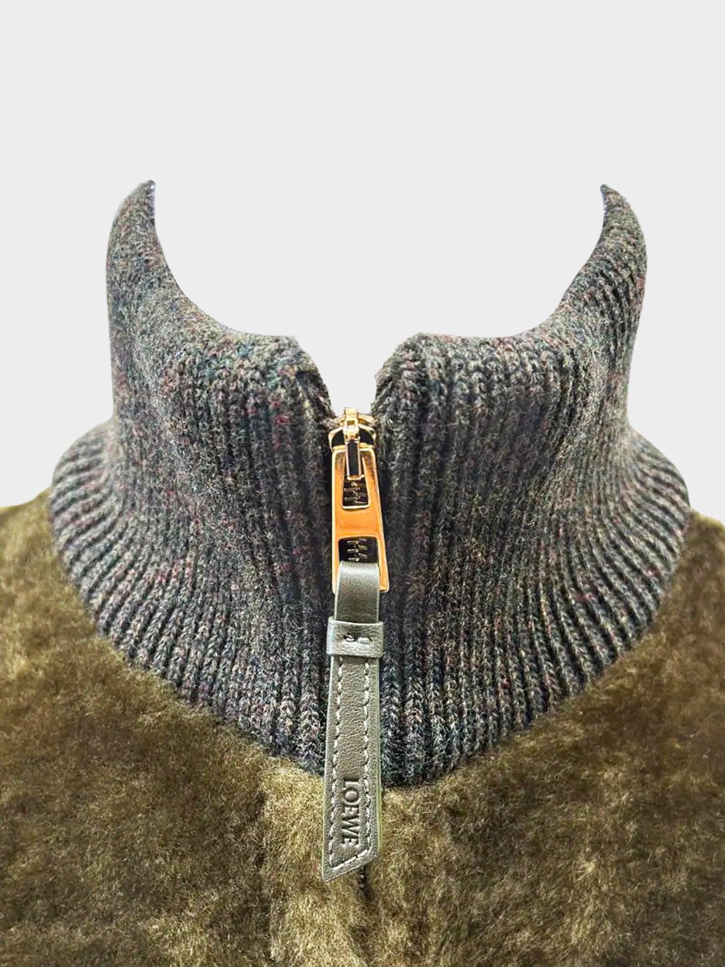Loewe FW 2023 Green Shearling and Wool Knit Vest