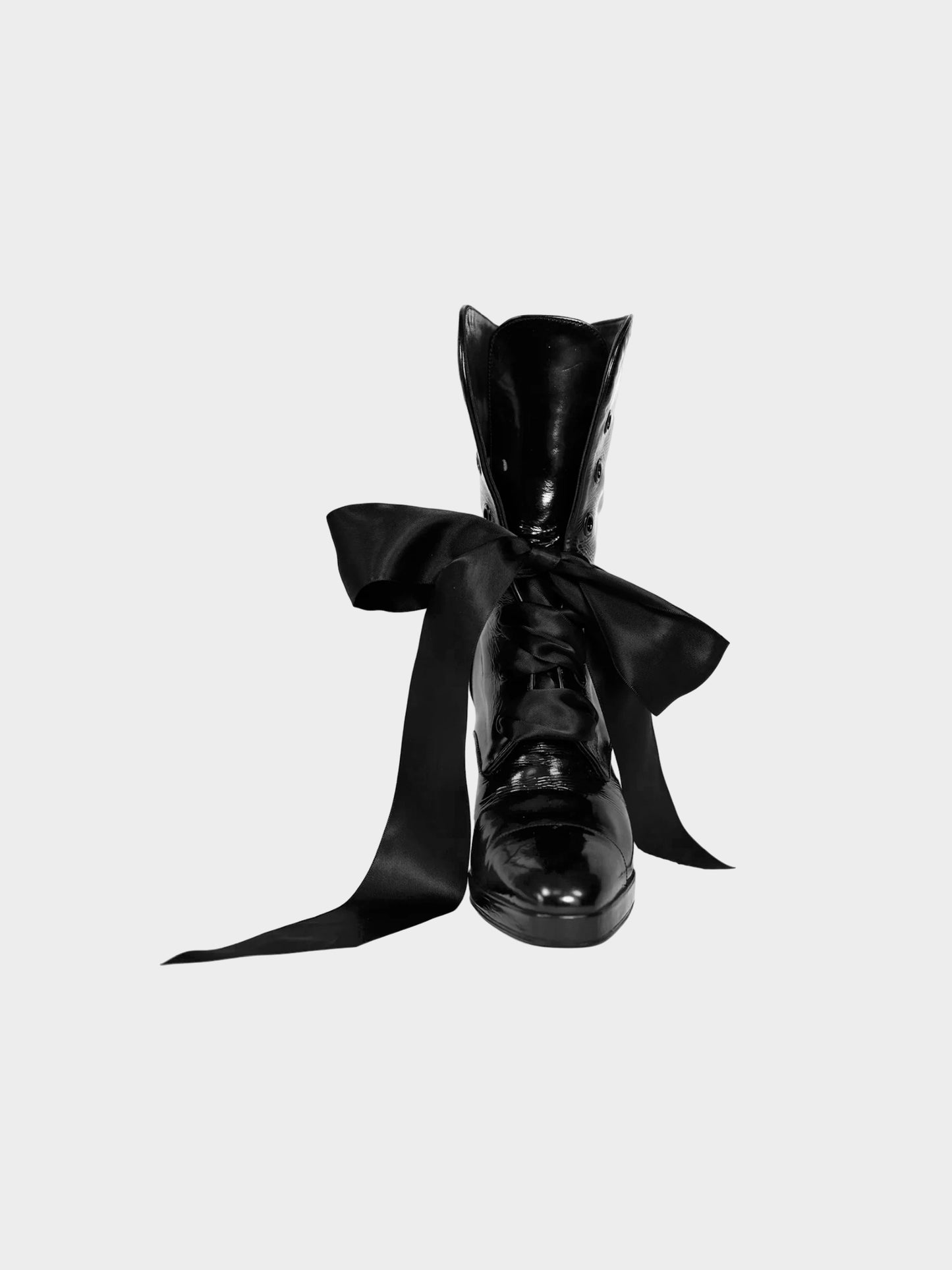Chanel FW 1994 Black Satin Lace-up Leather Ankle Boots