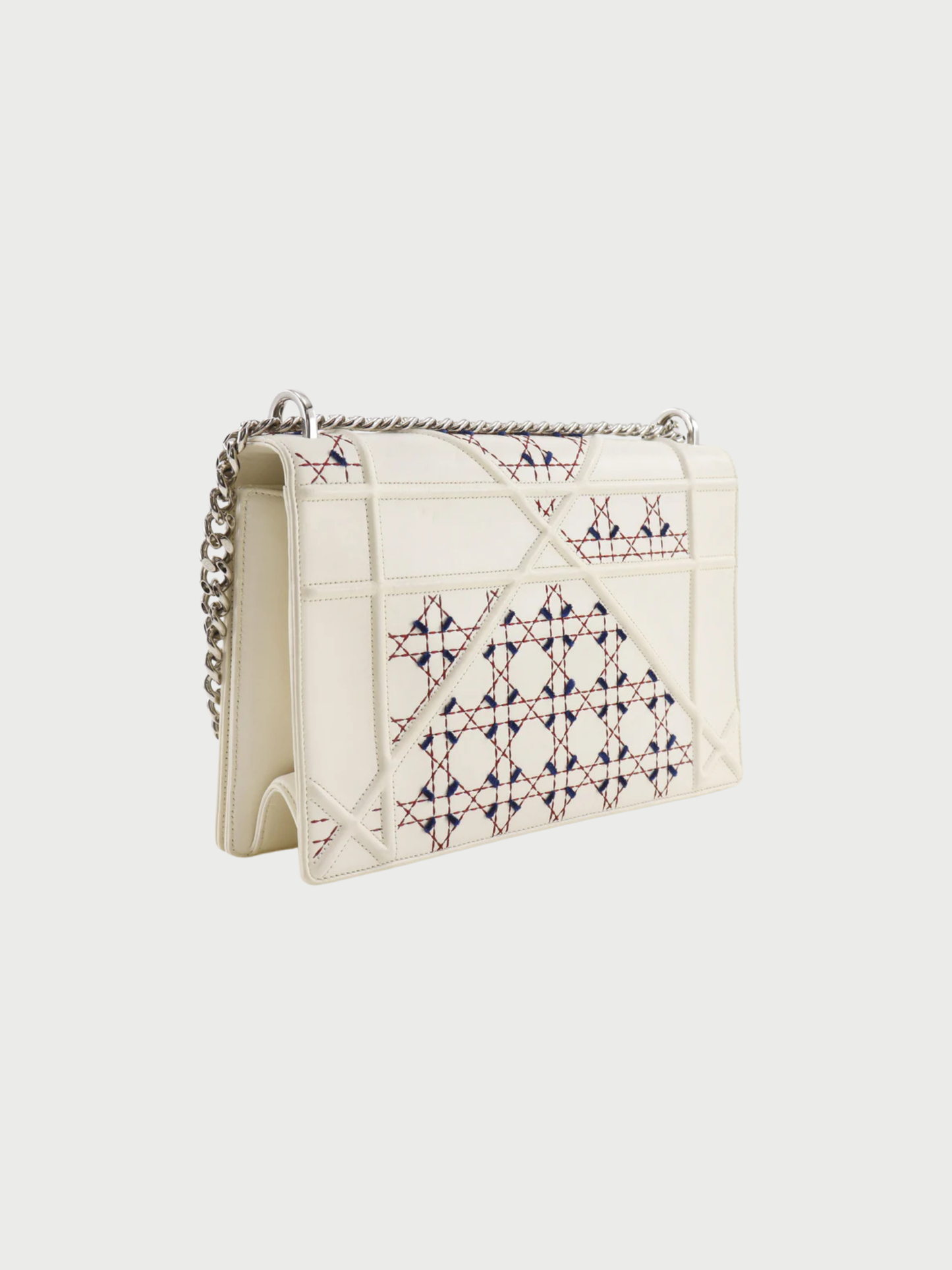 Christian Dior 2010s White Cannage Calfskin Diorama Large Chain Shoulder Bag
