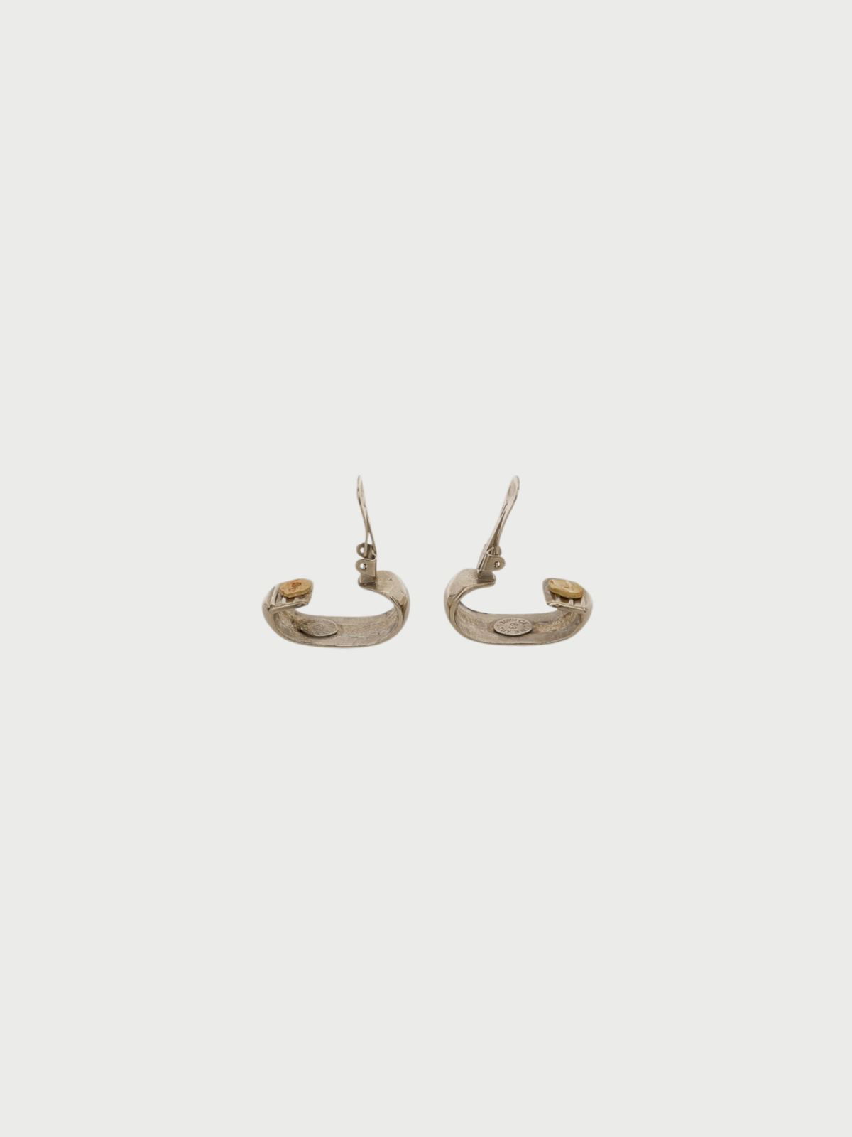 Celine 1990s Silver Plated Metal Logo Clip Earrings