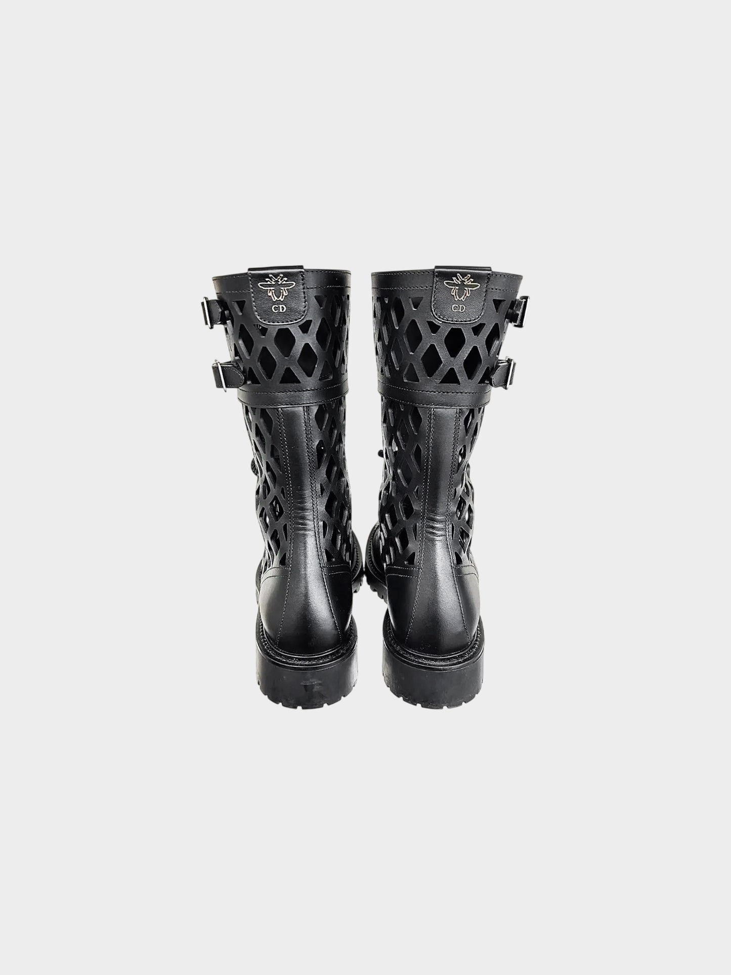 Christian Dior 2019 Black Laser Cut Leather Combat Boots