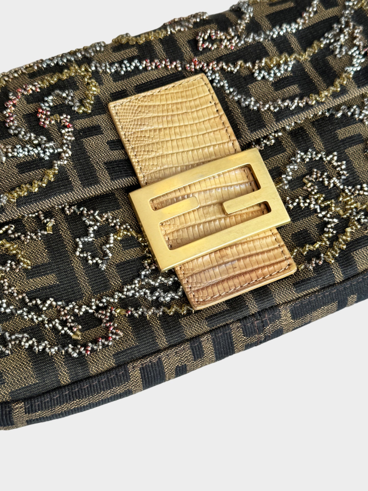 Fendi 2000s Zucca Lizard Beaded Baguette