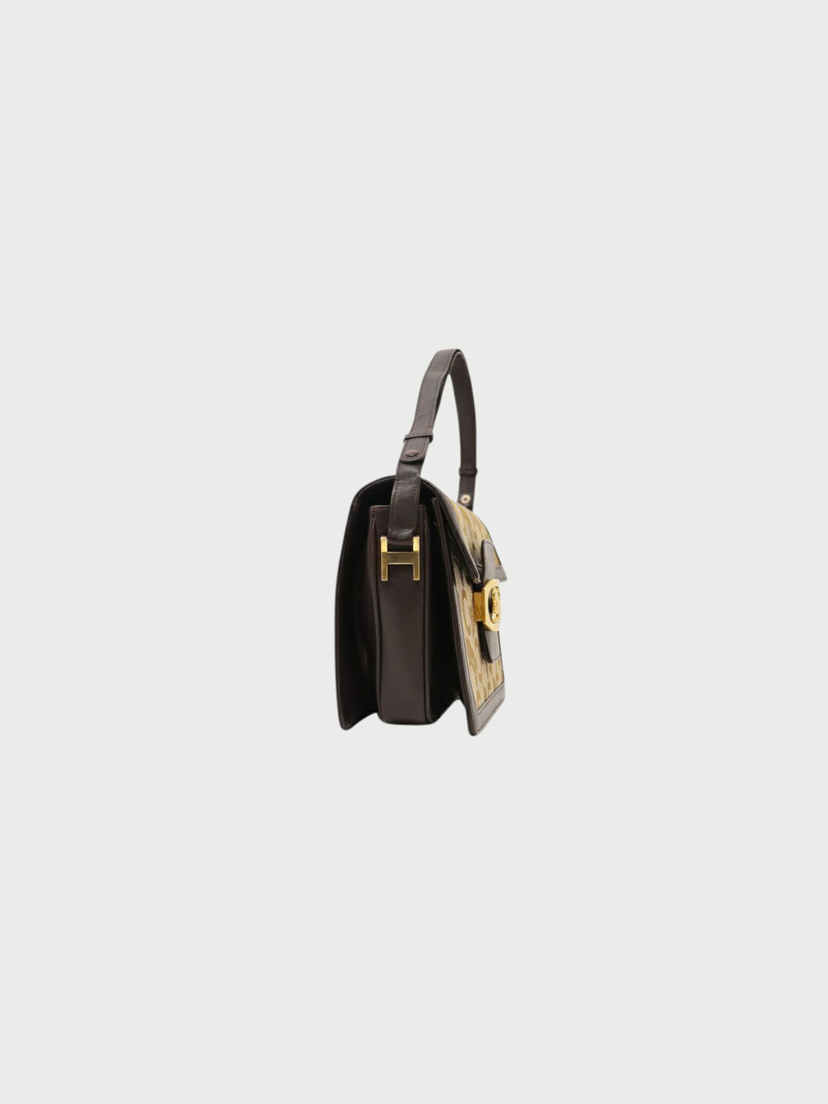 Celine 2000s Beige Brown Canvas Leather C Macadam One-Shoulder Bag