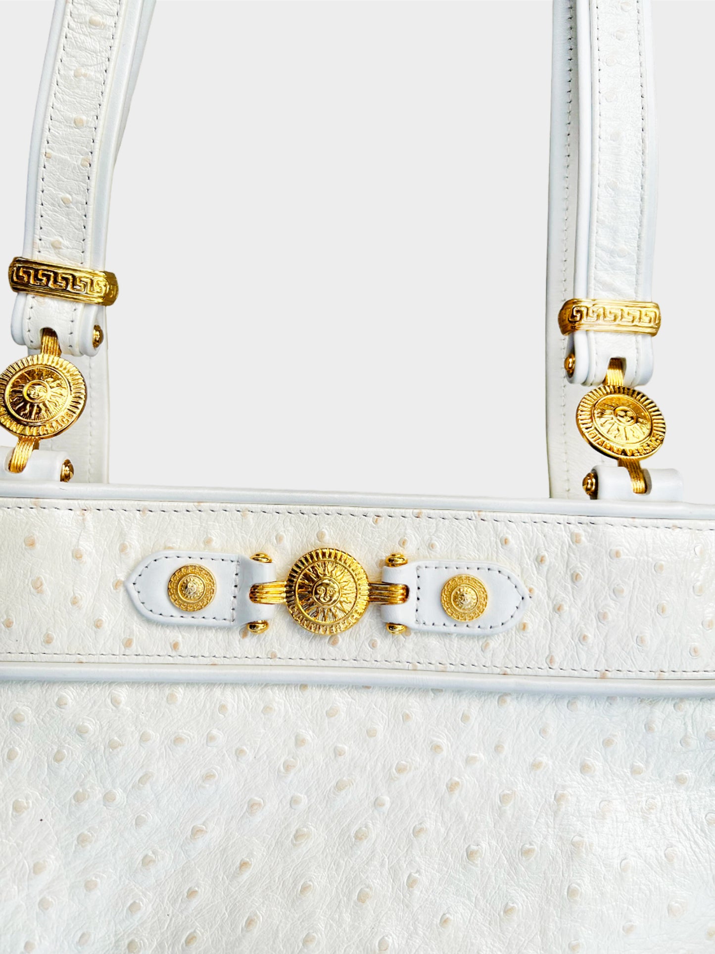 Gianni Versace 2000s Ostrich White Leather Tote Bag