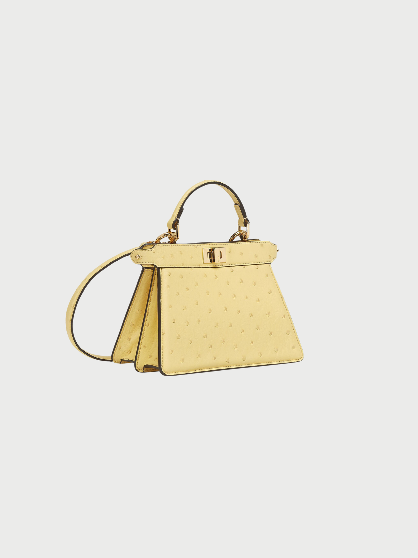 Fendi 2020s Pale Yellow Ostrich Leather Peekaboo ISeeU Petite Bag