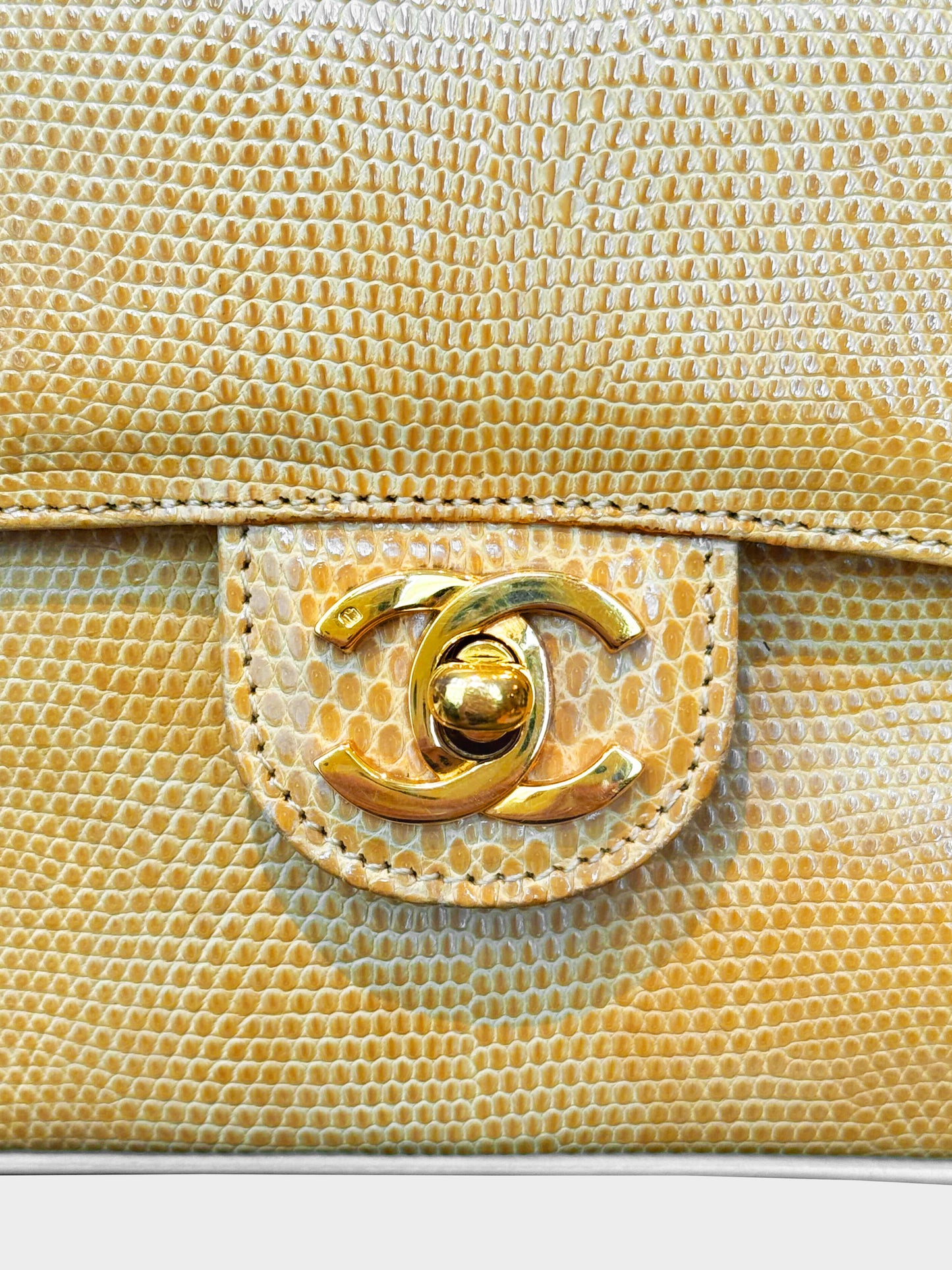 Chanel 1986-1988 Beige Lizard Leather Square Flap Bag