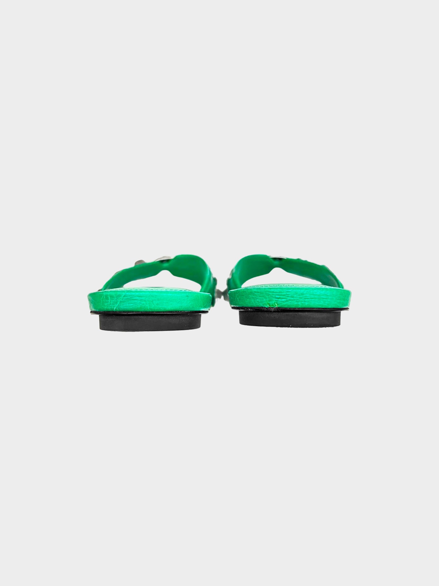 Balenciaga 2010s Green Leather Studded Flat Sandals
