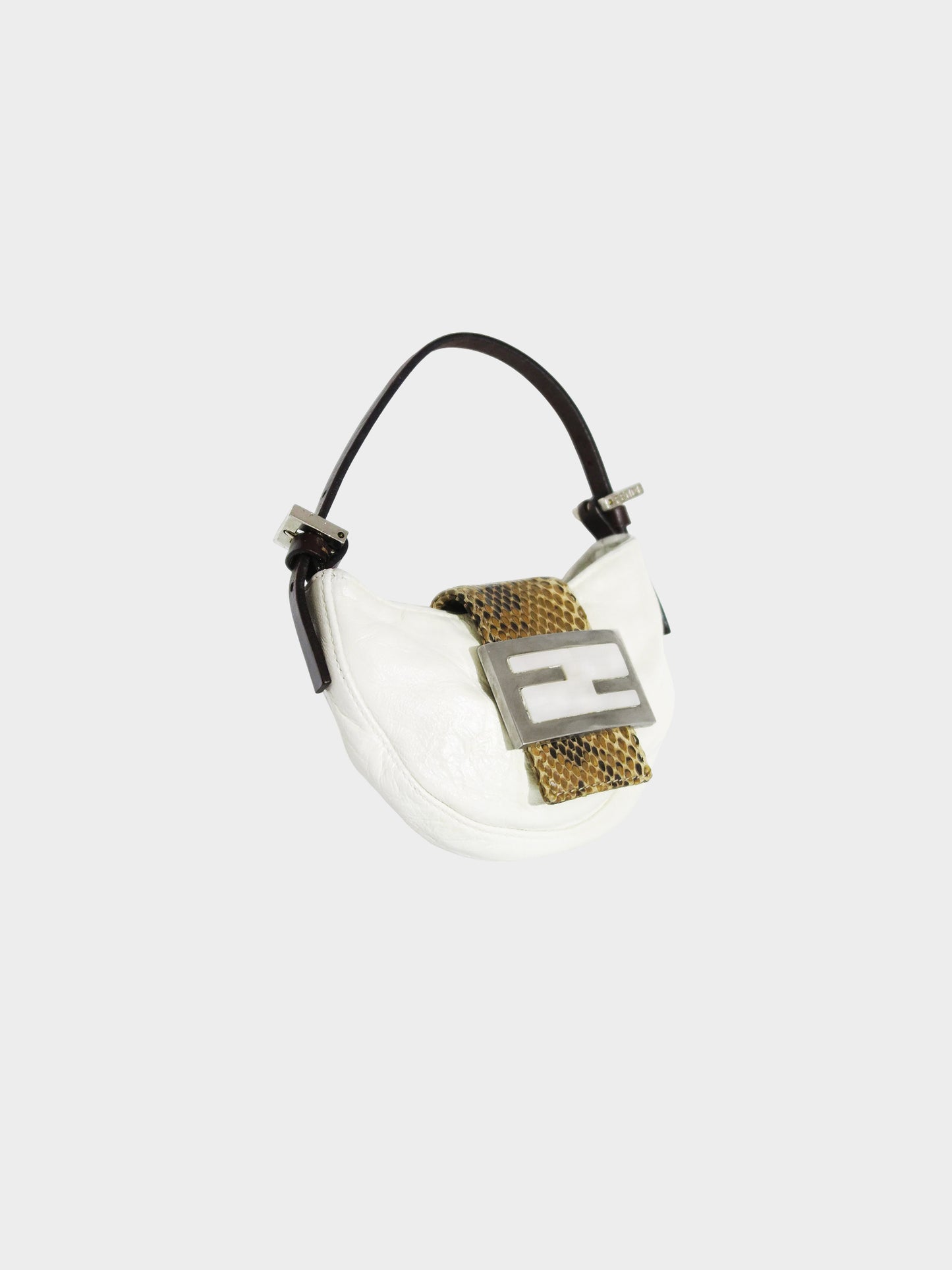 Fendi 2000s White Leather and Brown Python Mini Croissant Bag