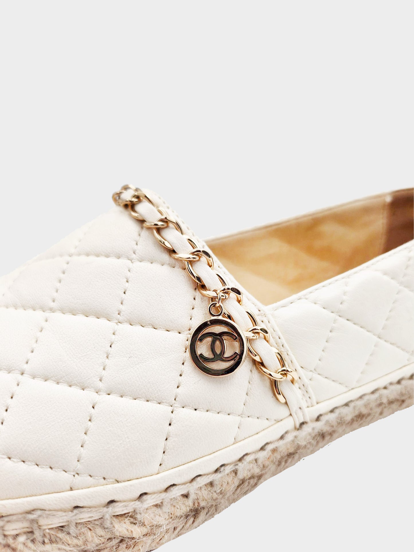 Chanel 2010s Ivory White Quilted Lambskin Leather Espadrilles
