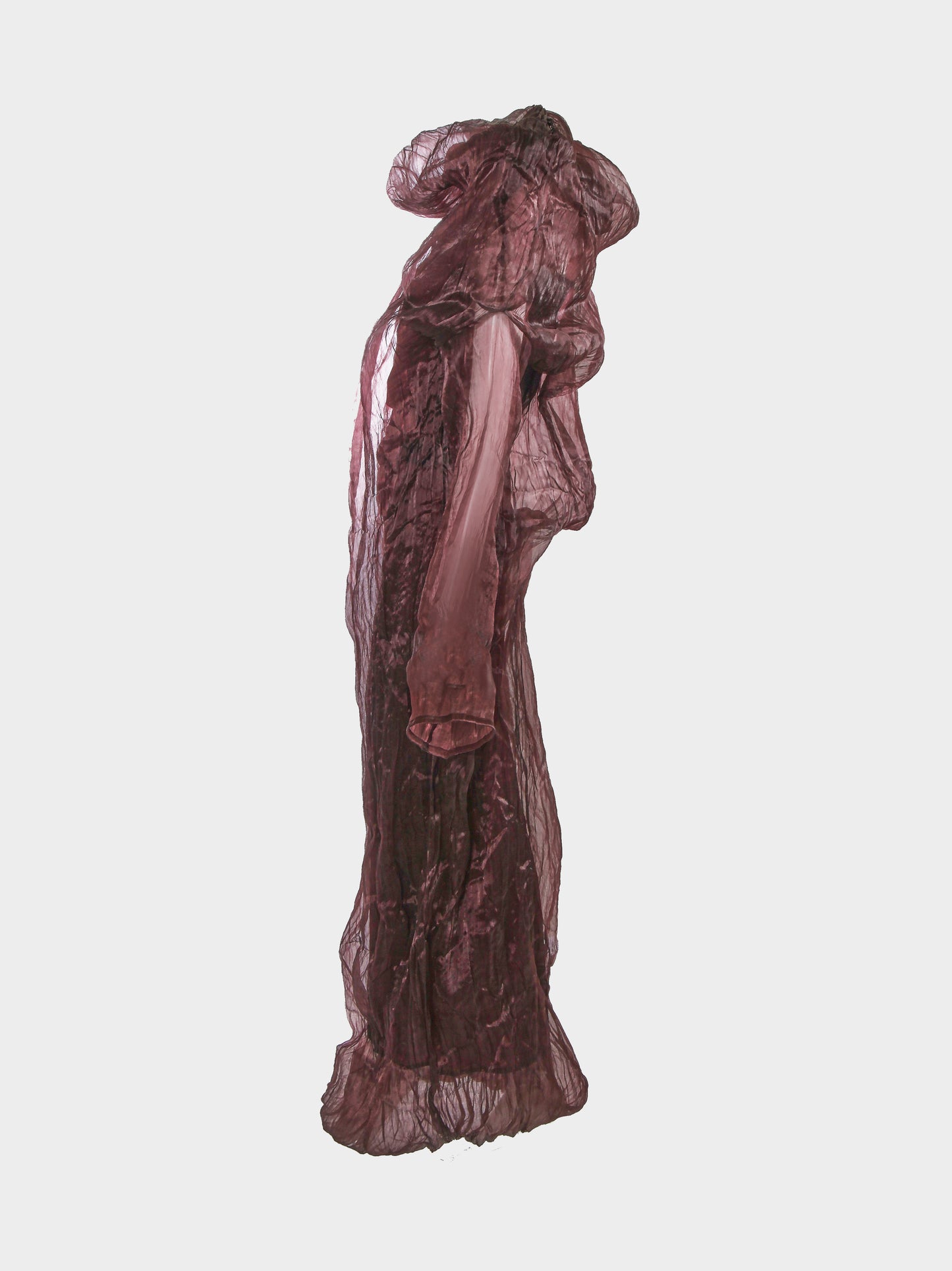 Issey Miyake SS 1998 Brown Sheer Crinkled Silk-blend Dress