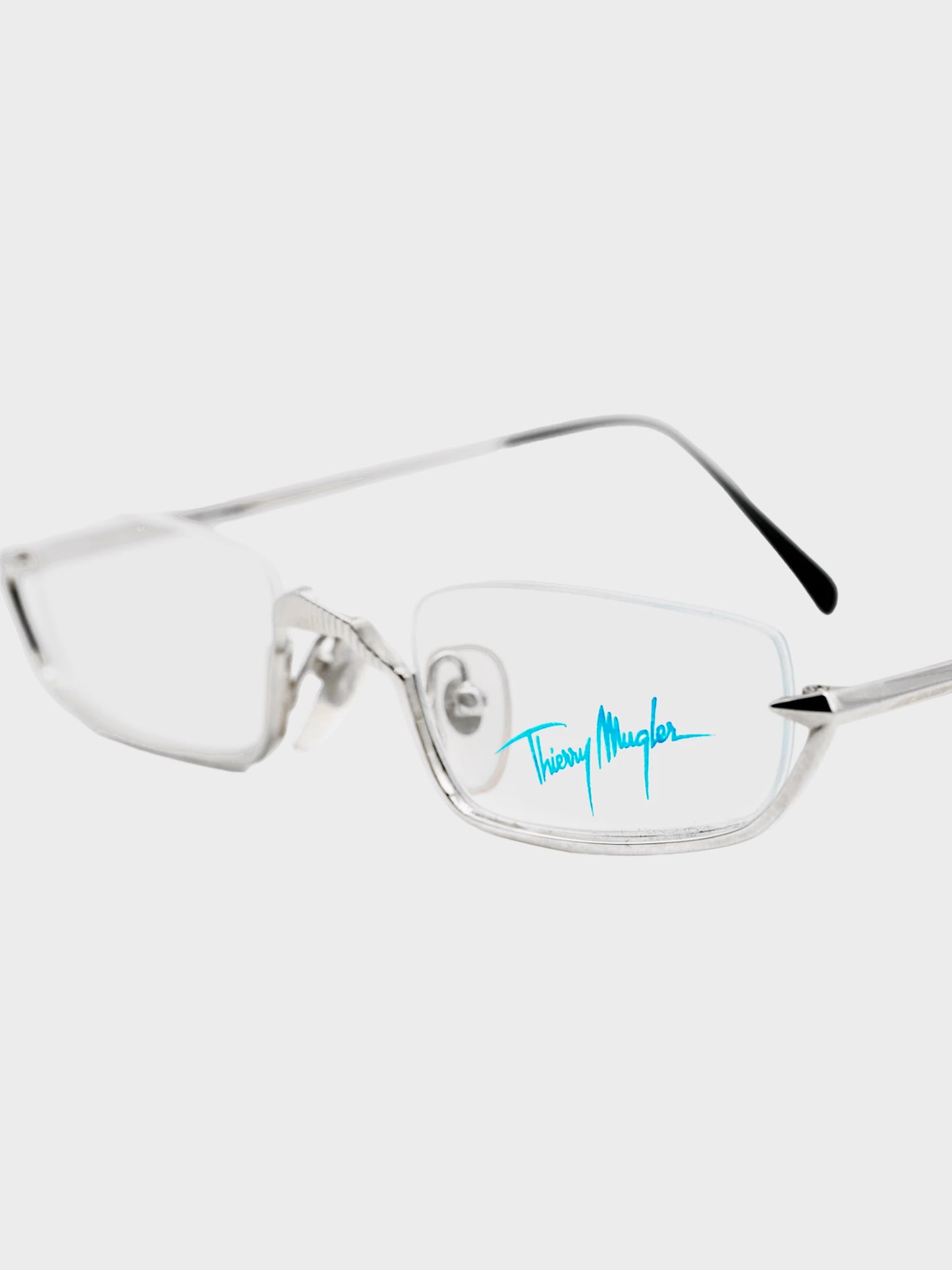 Thierry Mugler 1990s Silver Metal Frame No Correction Glasses
