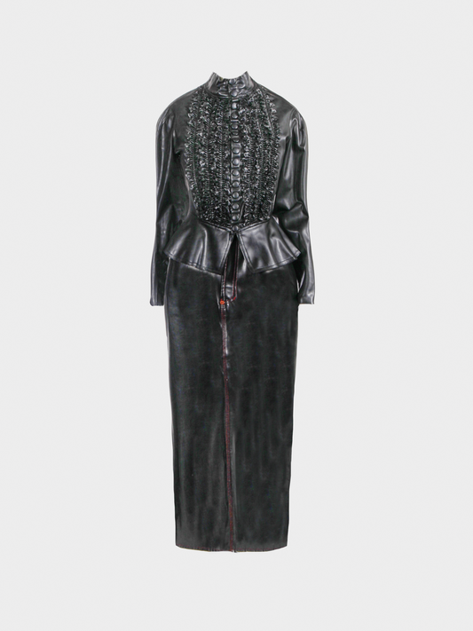 Jean Paul Gaultier FW 1996 Black Leather Jacket and Maxi Skirt Set