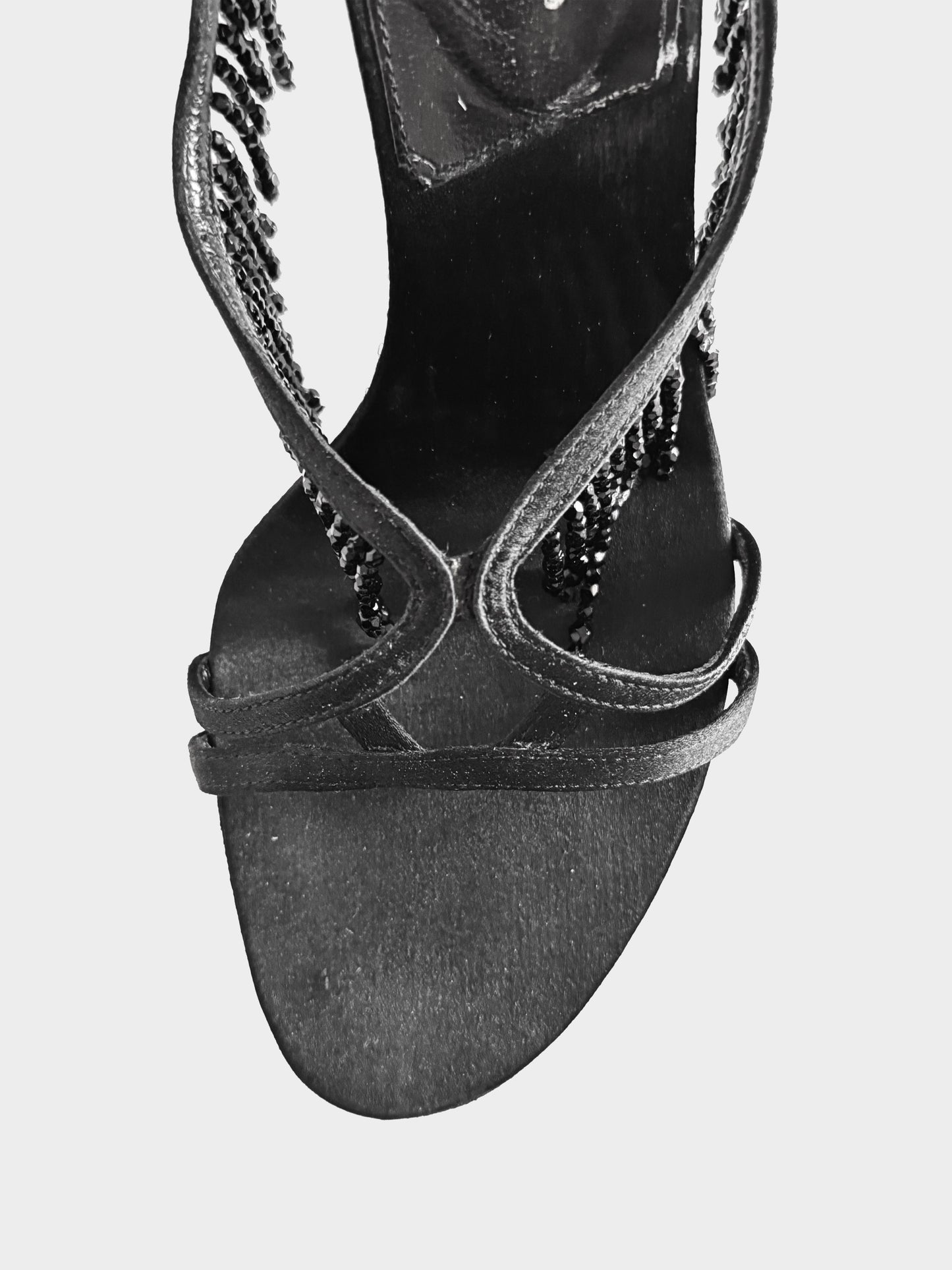 Christian Dior 2000s Black Satin and Beaded Fringe Heels