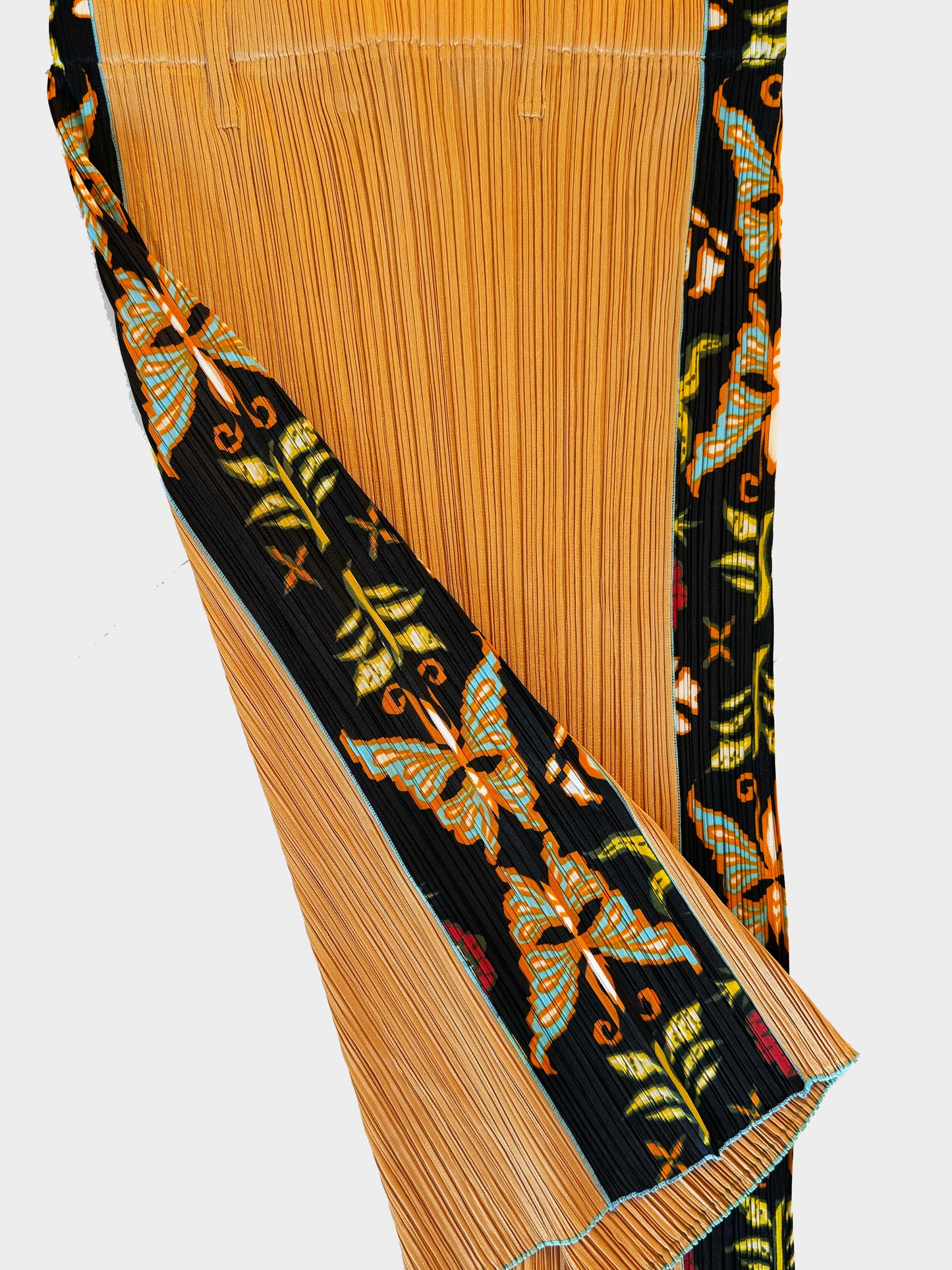 Issey Miyake Pleats Please 2000s Brown Butterfly Print Midi Skirt