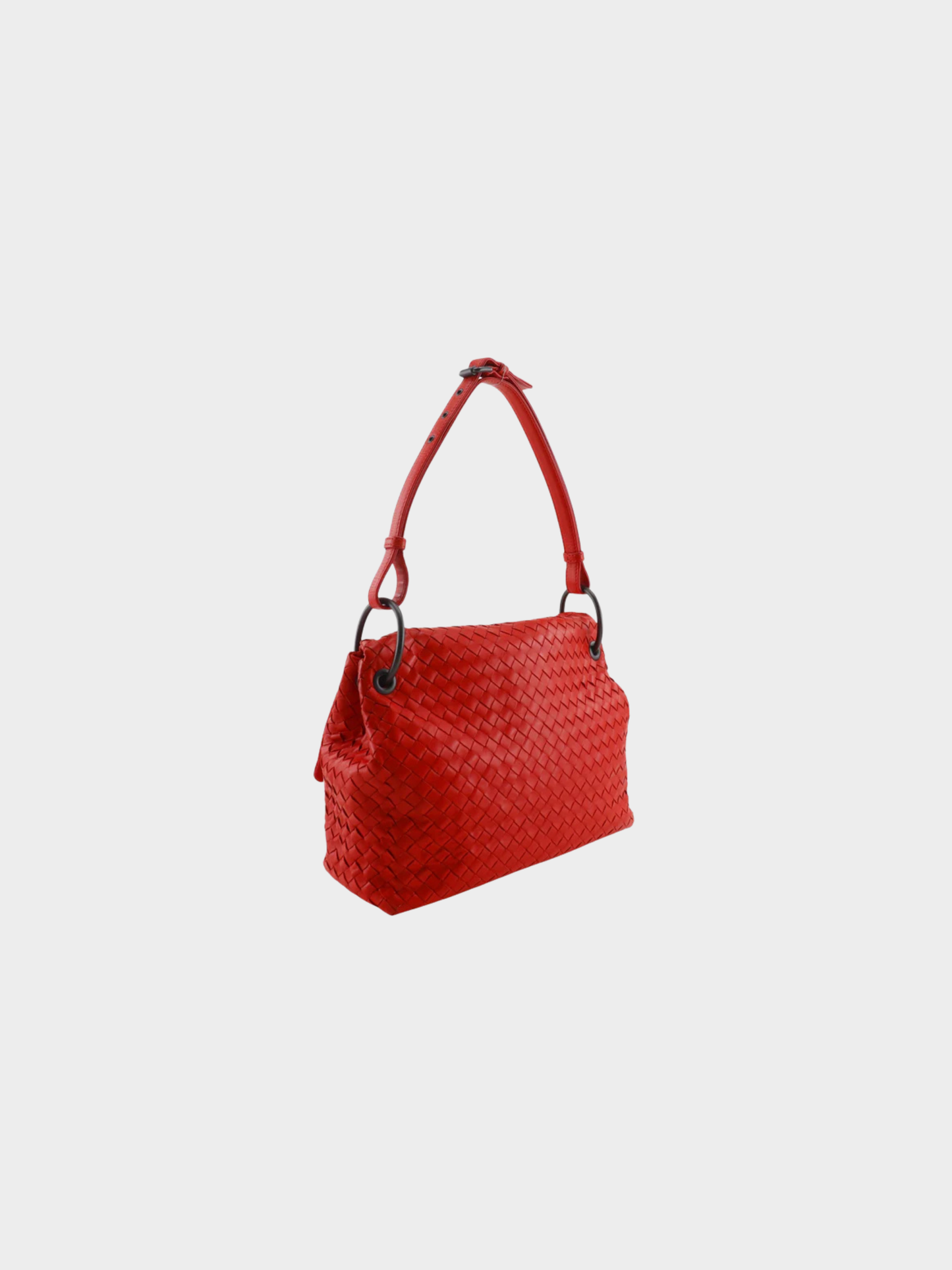 Bottega Veneta 2000s Red Calfskin Intrecciato Shoulder Bag