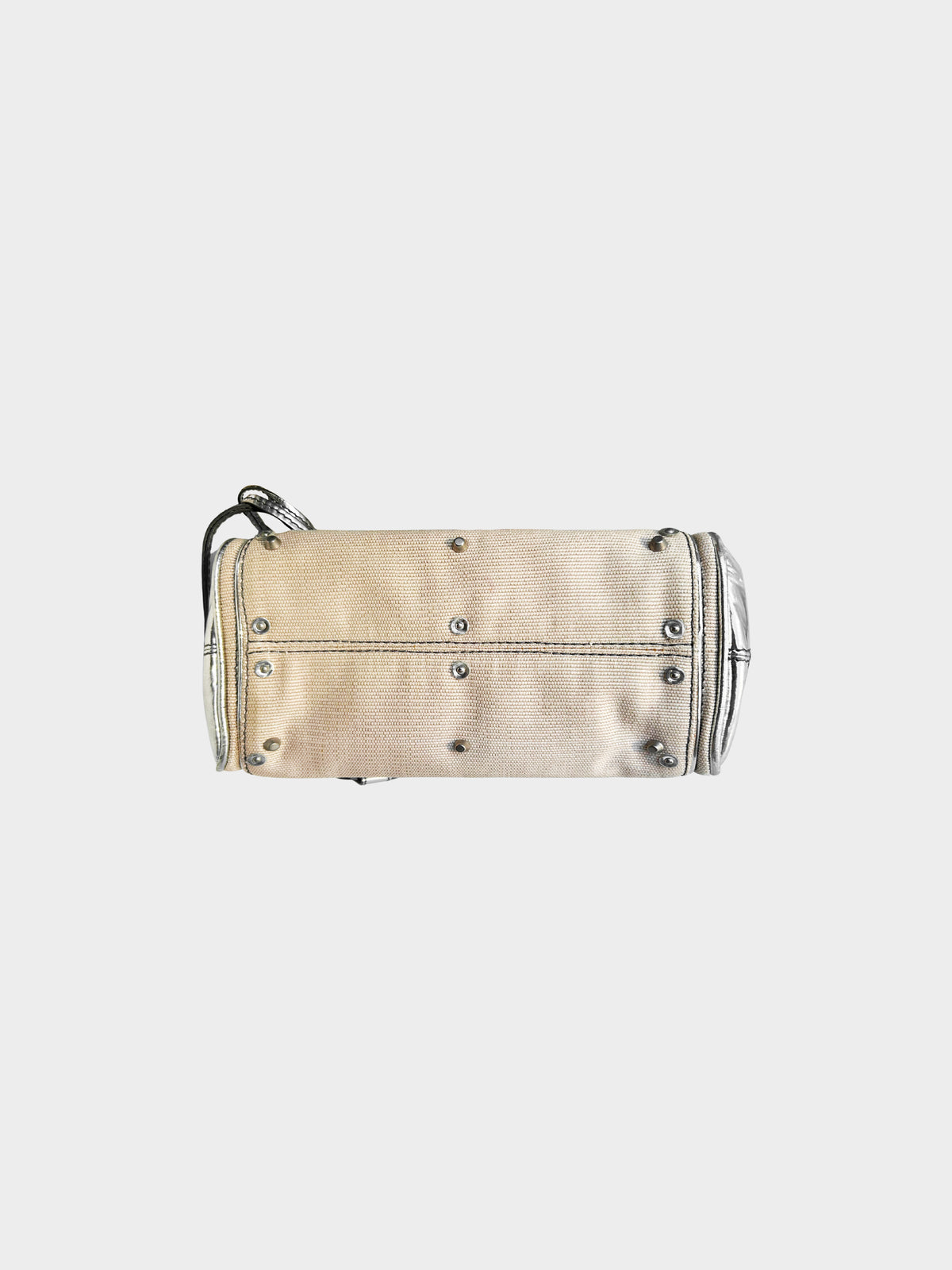 Chloe 2000s Metallic Silver Leather and Beige Canvas Paddington Bag