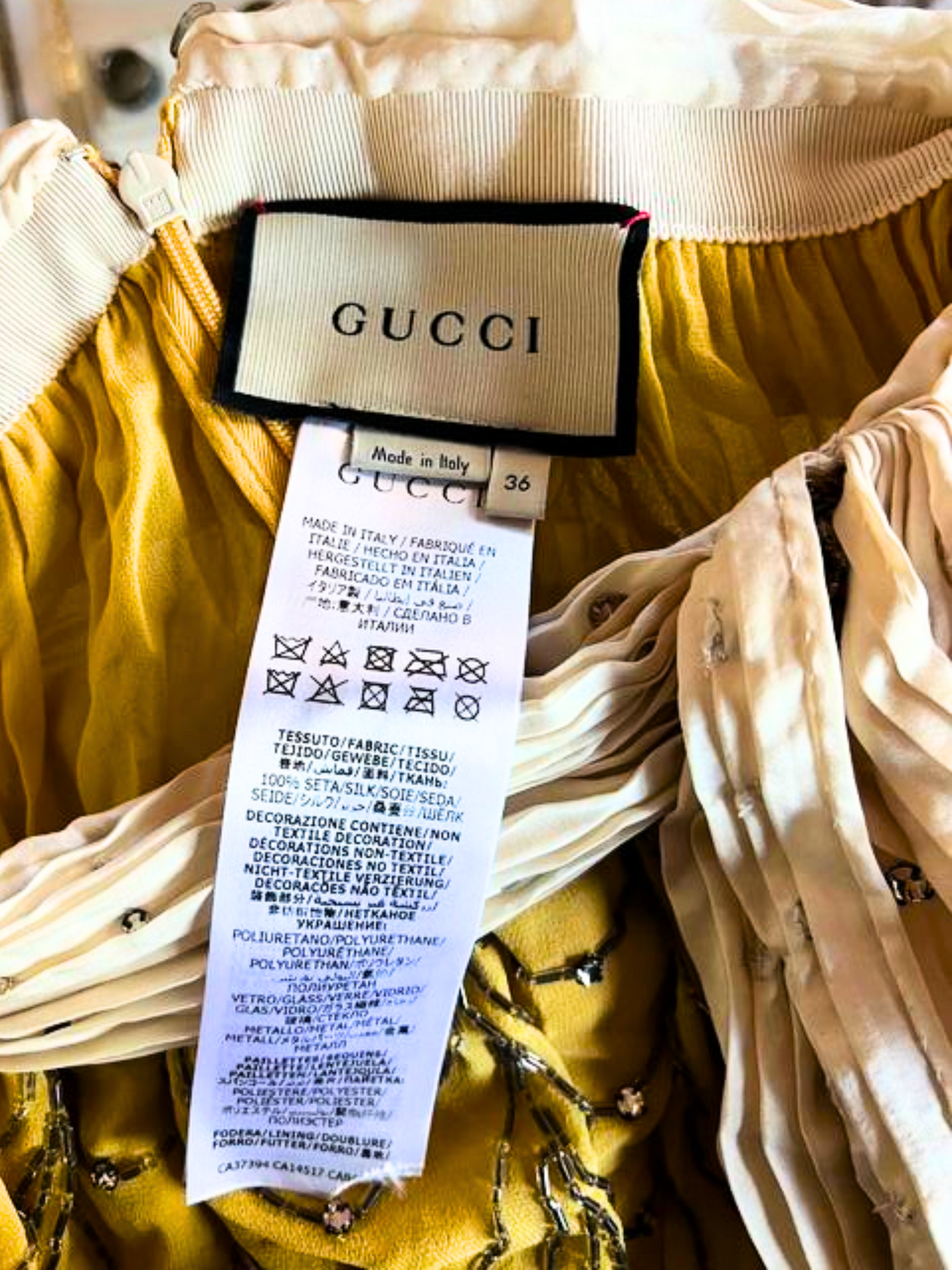 Gucci Resort 2020 Yellow Beaded Tiered Maxi Skirt