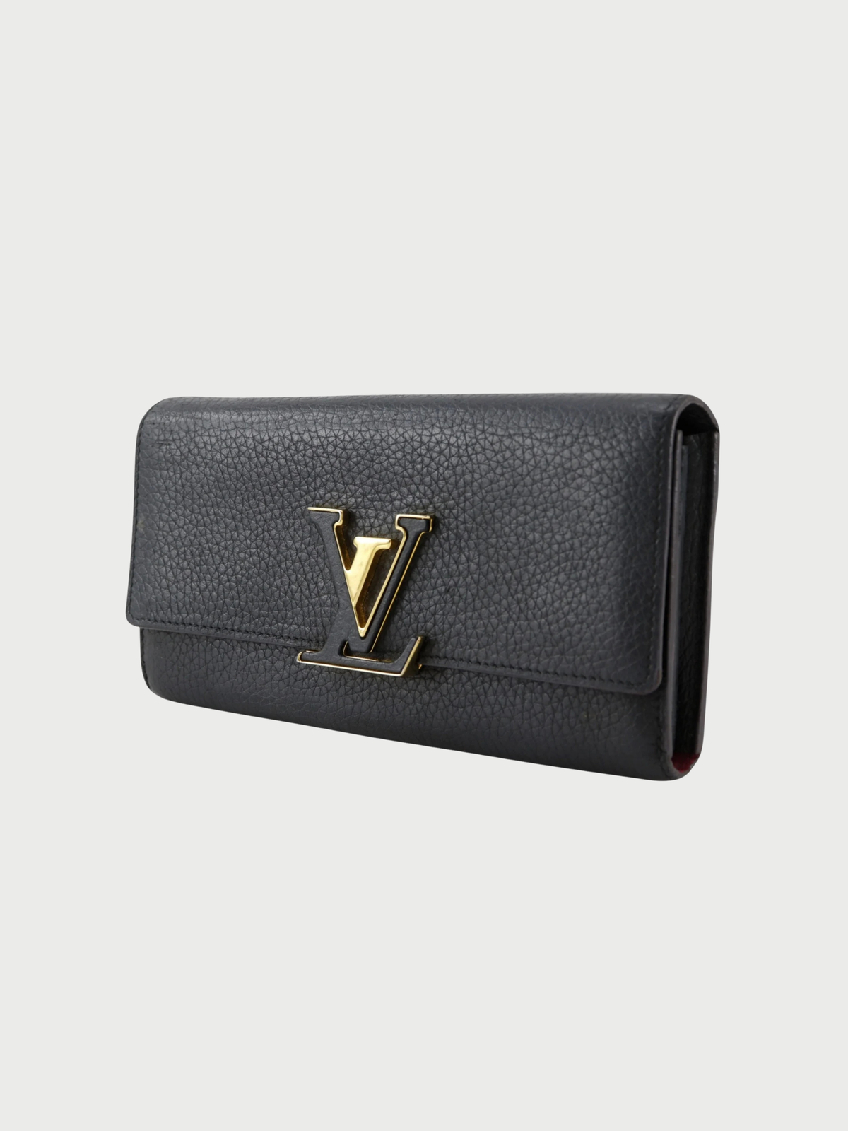 Louis Vuitton 2010s Black Taurillon Leather Portefeuille Capucines Wallet