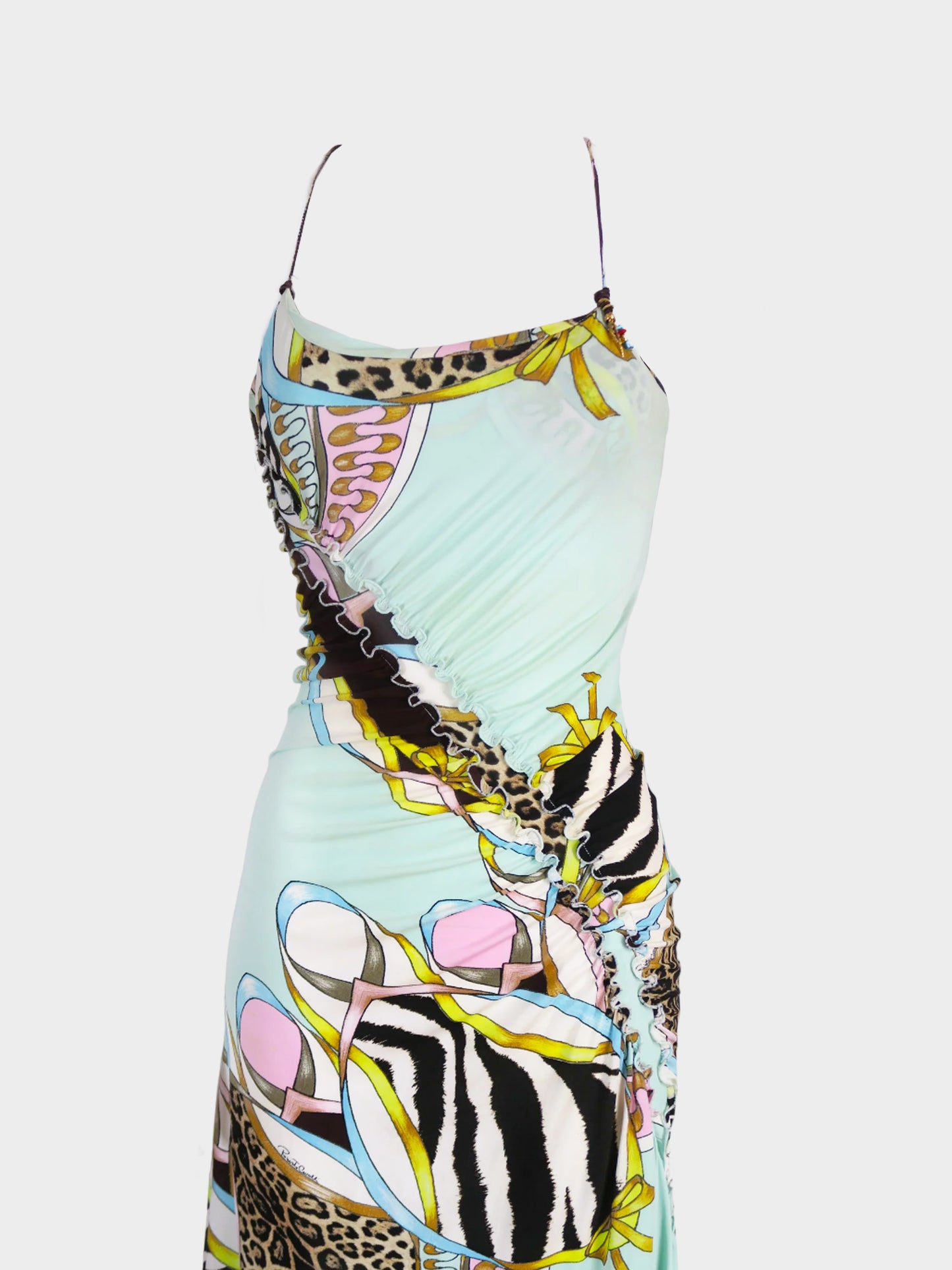 Roberto Cavalli SS 2004 Multicolor Collage Animal Print Midi Dress