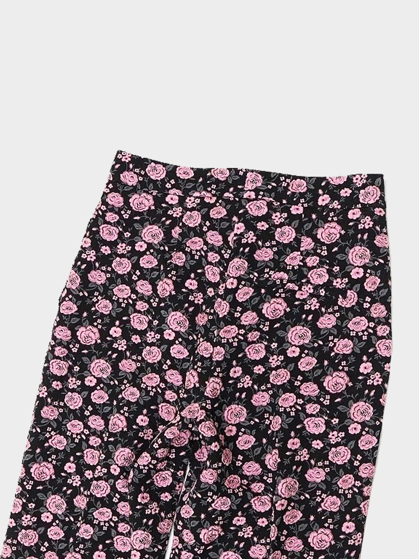 Blumarine 2000s Black and Pink Floral Print Pants