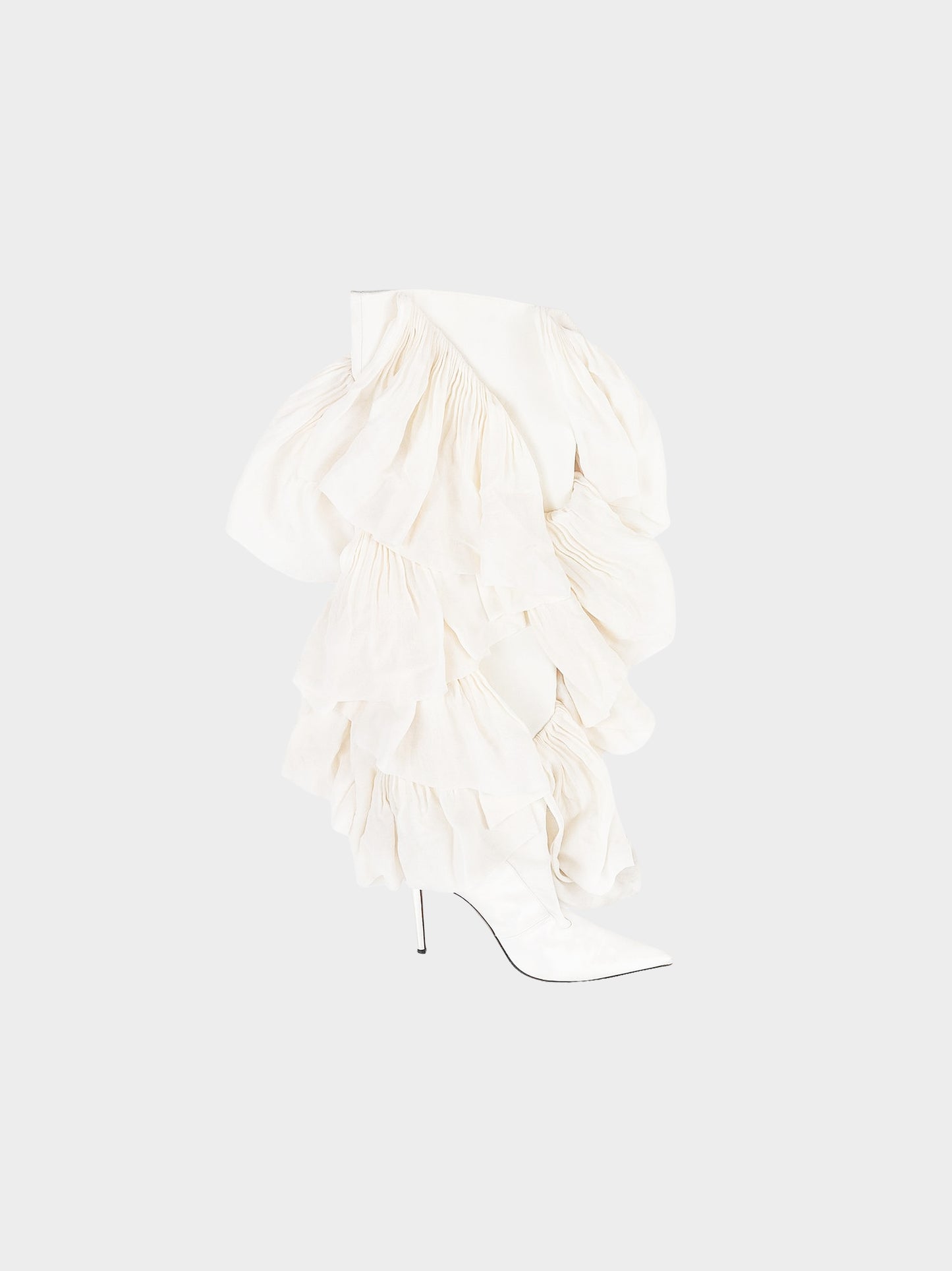 Alexandre Vauthier SS 2022 White Silk Crepe Ruffled Dress and Matching Ruffled Boots Set
