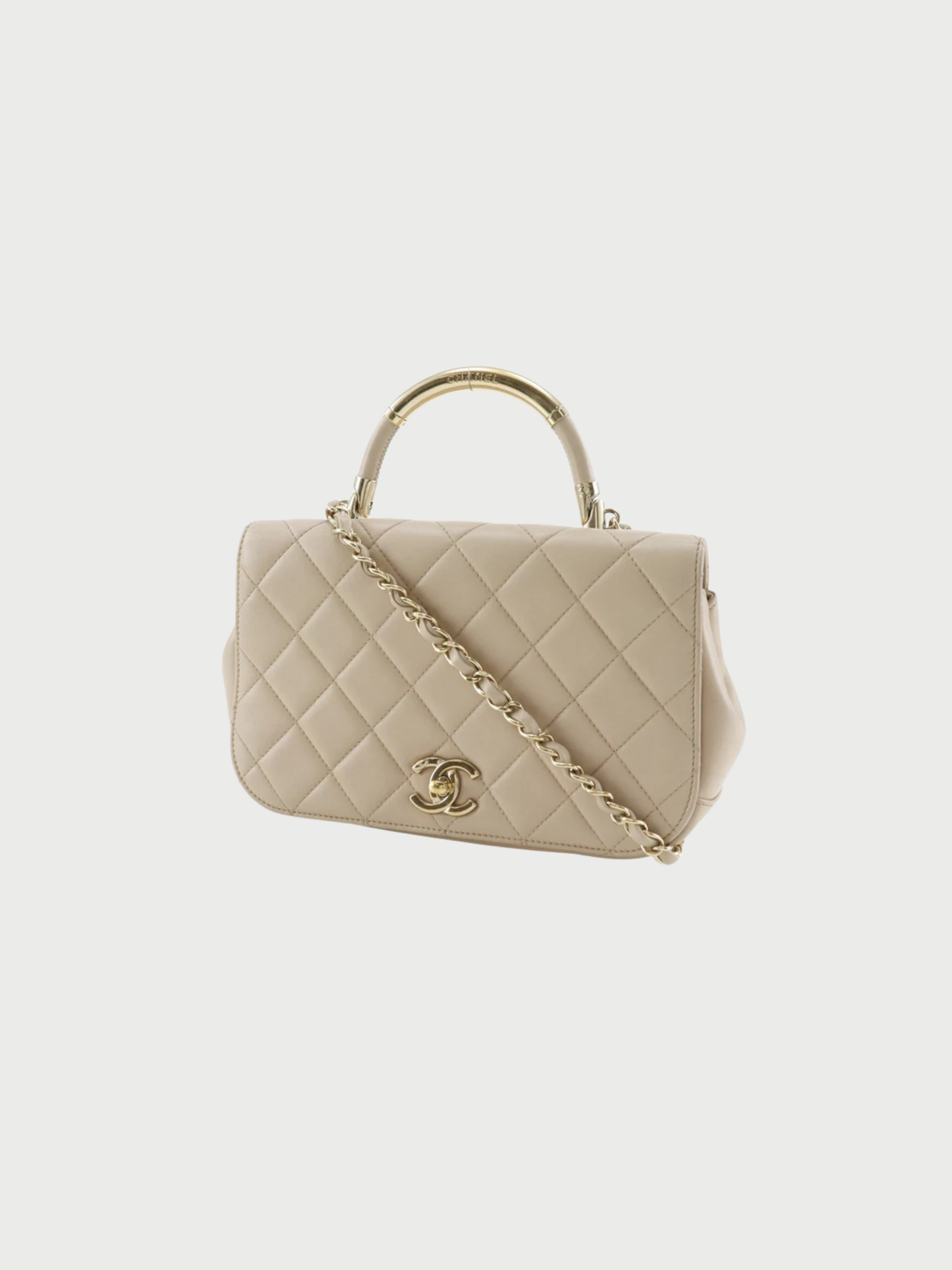 Chanel 2016-2017 Beige Calfskin Matelassé Top Handle 2Way Bag