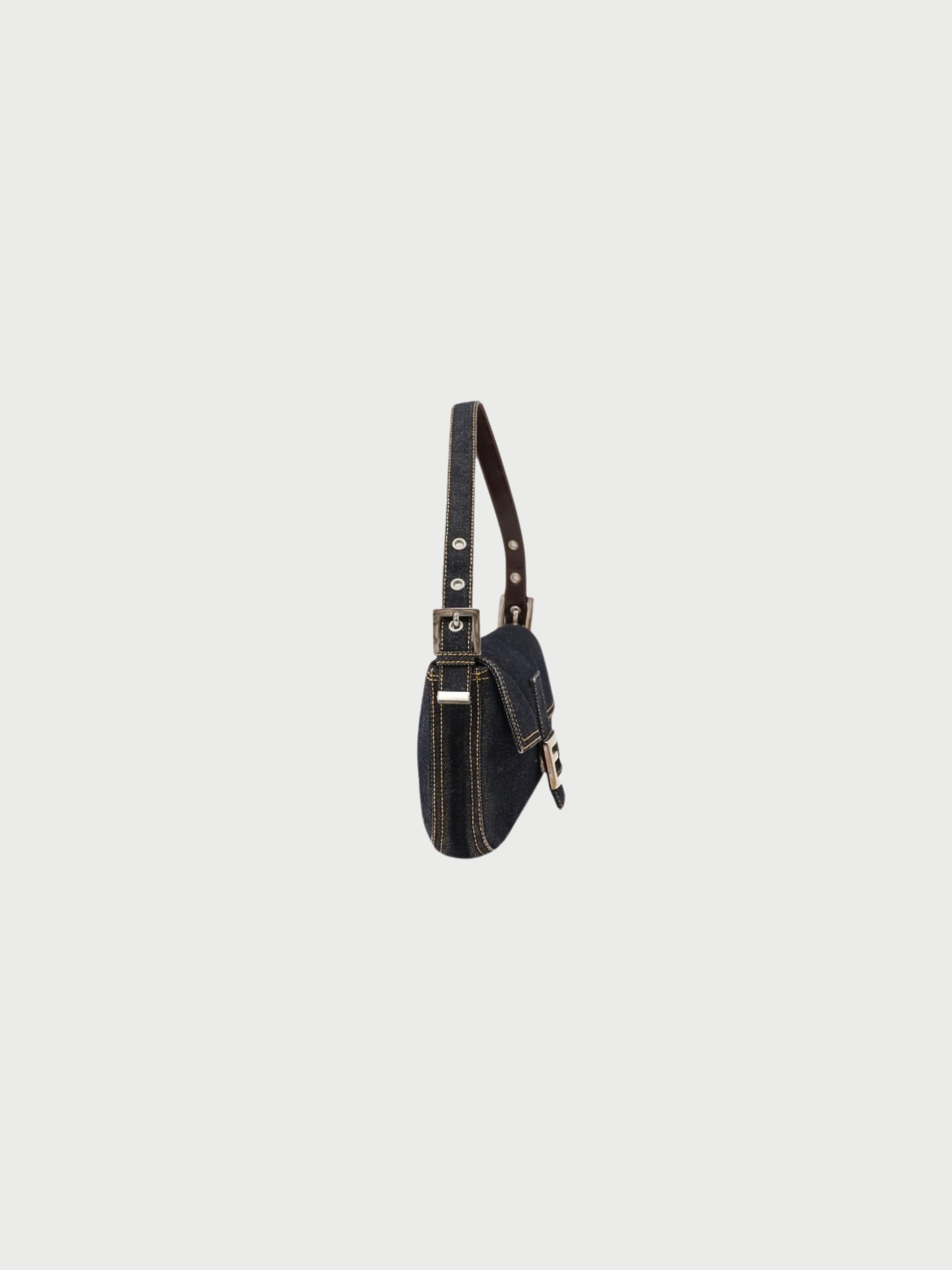 Fendi 2000s Navy Denim Baguette Shoulder Bag