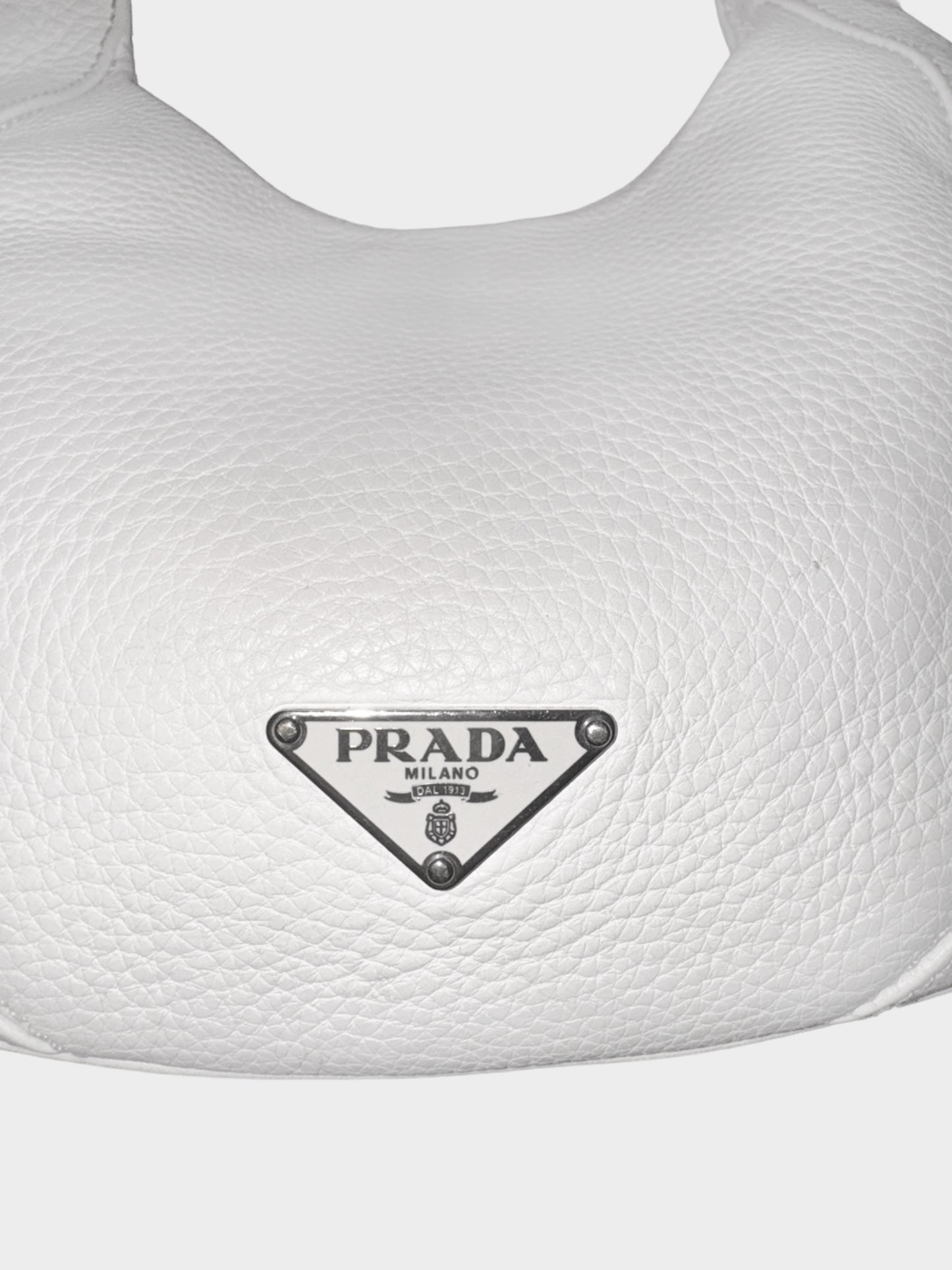 Prada 2000s White Leather Vitello Daino Metal Bar Top Handle Bag