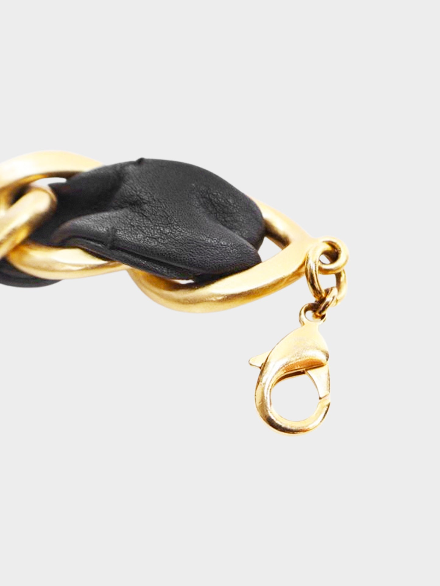 Chanel 1990s Gold and Black Leather Double Chain Logo Belt