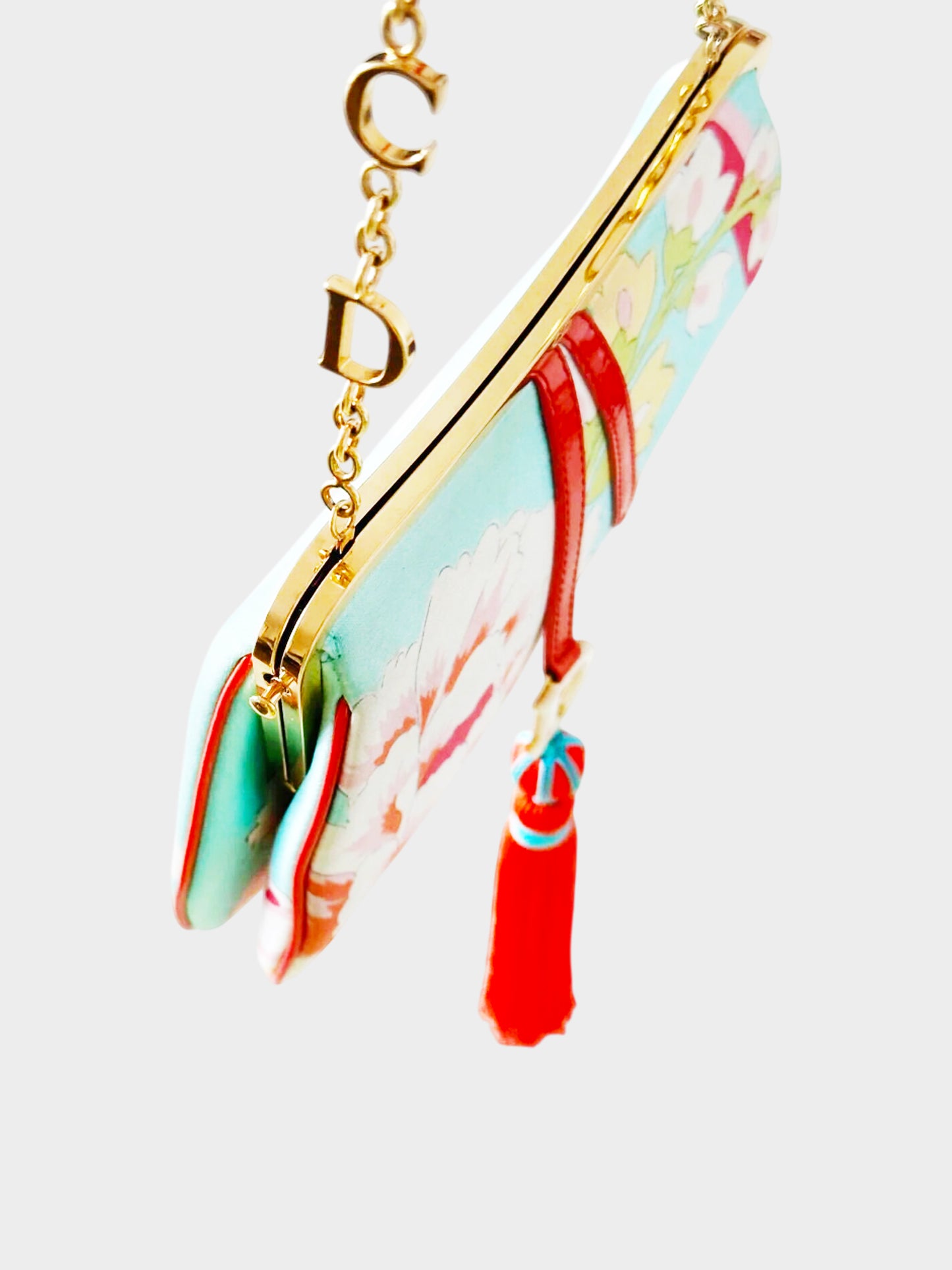 Christian Dior FW 2003 Limited Edition Blue Silk Oriental Floral Print Saddle Bag